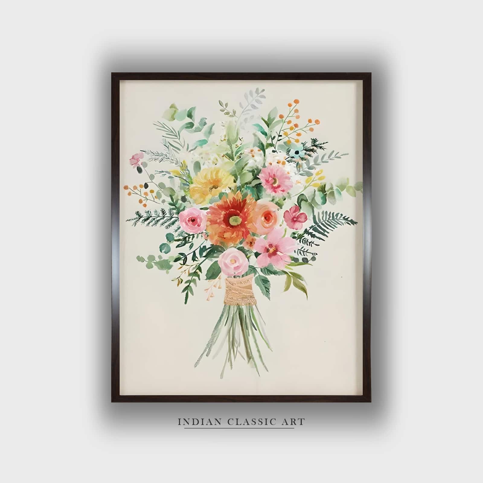 Beige Red Framed Folk Canvas Wall Prints Canvas Wall Prints Set of 1 Multicolor Matte