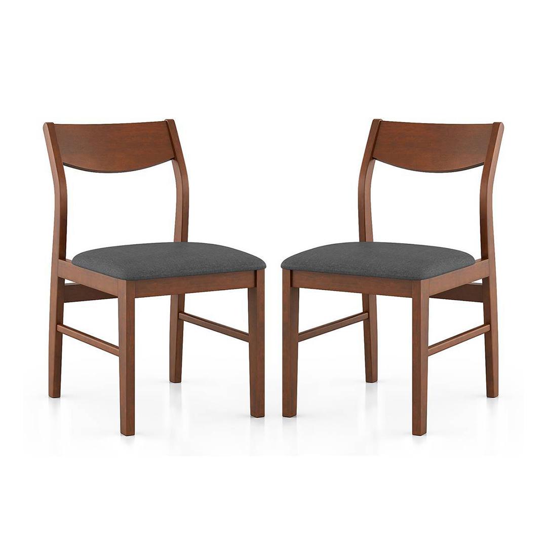 Augusta Solid Wood Dining Chair Set Of 2 In Dark Walnut Finish With Grey Fabric Colour