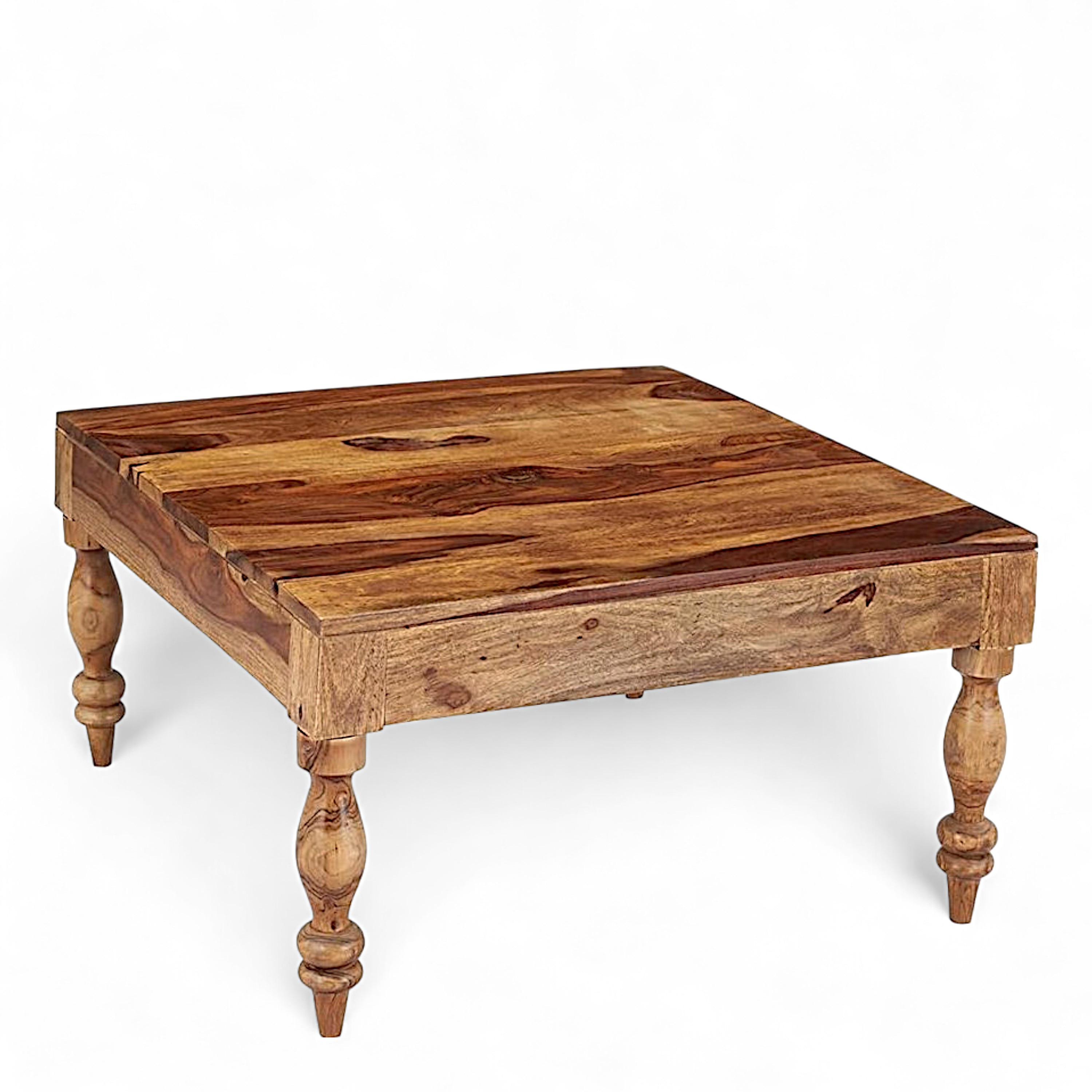 Sydney Sheesham Wood Contemporary Square Coffee Table In Natural Teak Finish