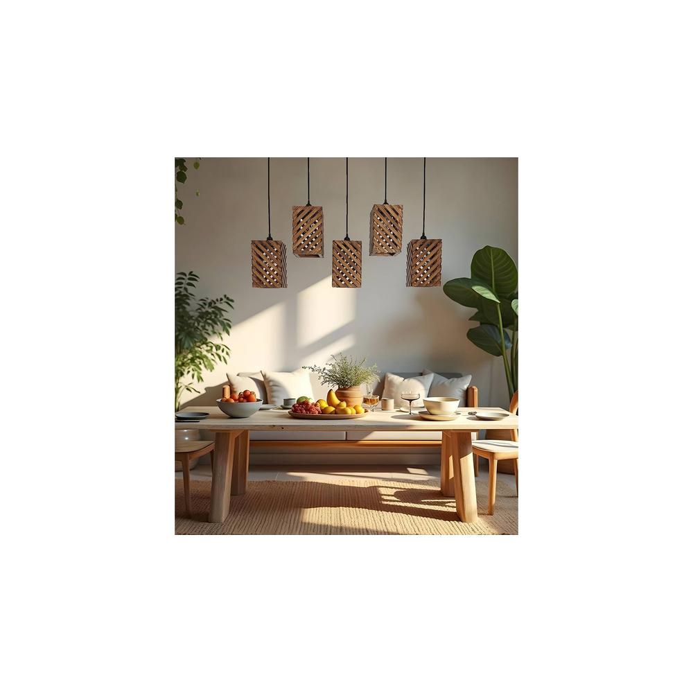Oblique 5 Series Brown Solid Wood Cluster Hanging Light