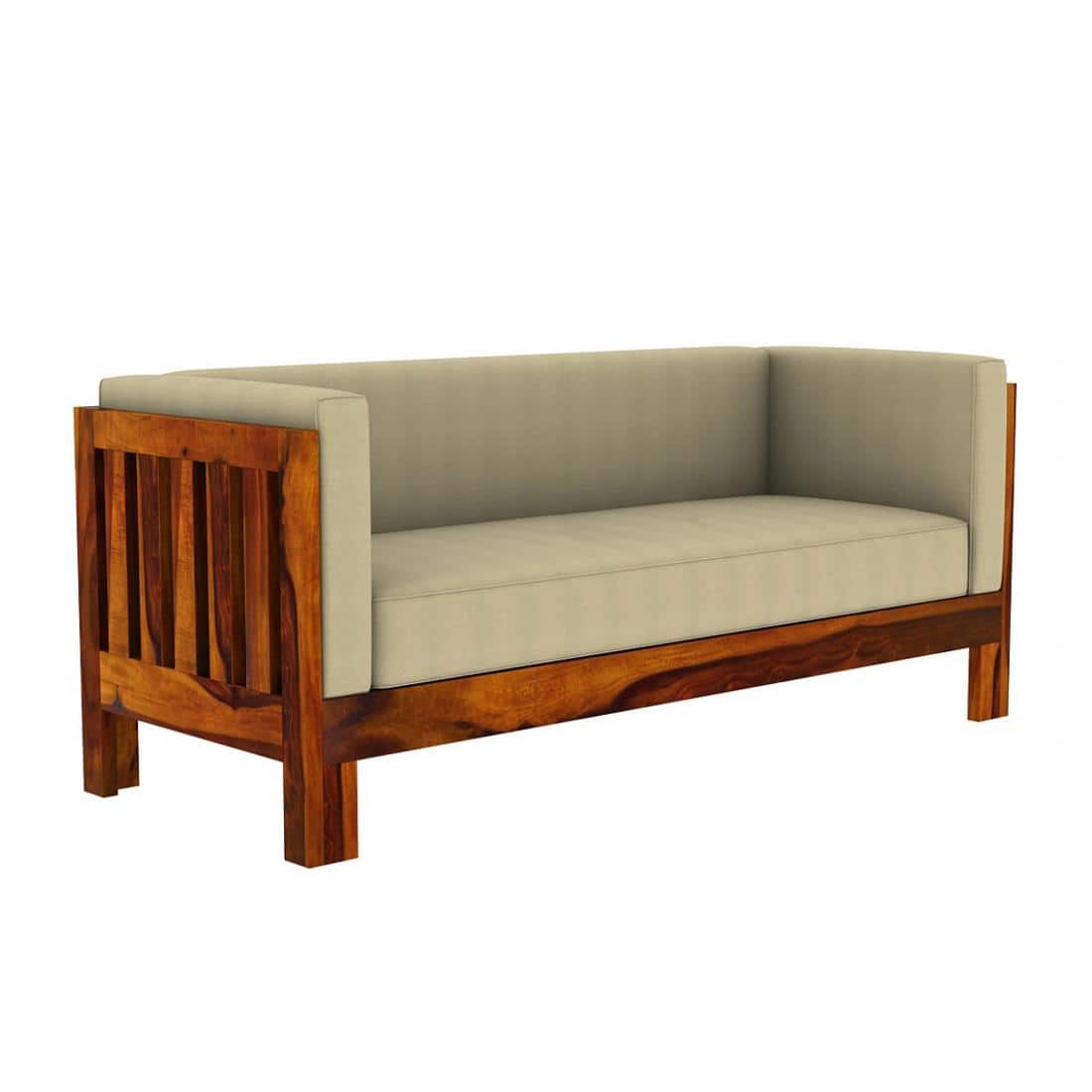 Prashiv 3+2 Seater Wooden Sofa (Creame Colour, Honey Finish)