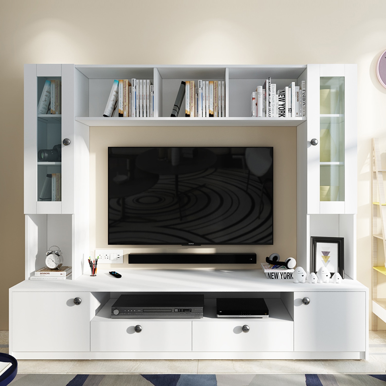 Benji Tv Unit 55 Inch Tv Frosty White - Woodbuzz