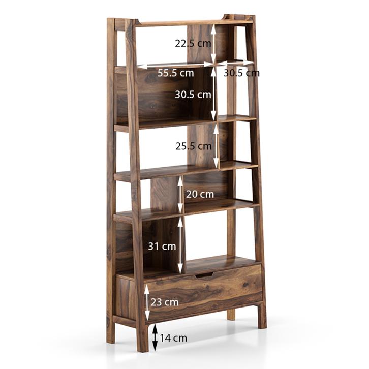 Alberto Solid Wood Bookshelf in Teak Finish