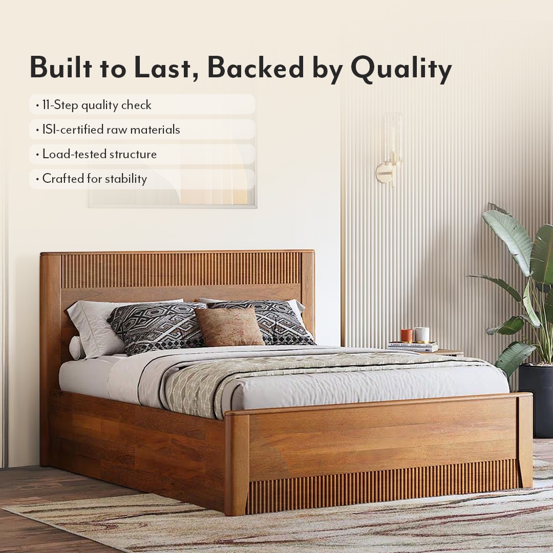 Toledo Solid Wood King Size Hydraulic Storage Bed In Amber Walnut Finish