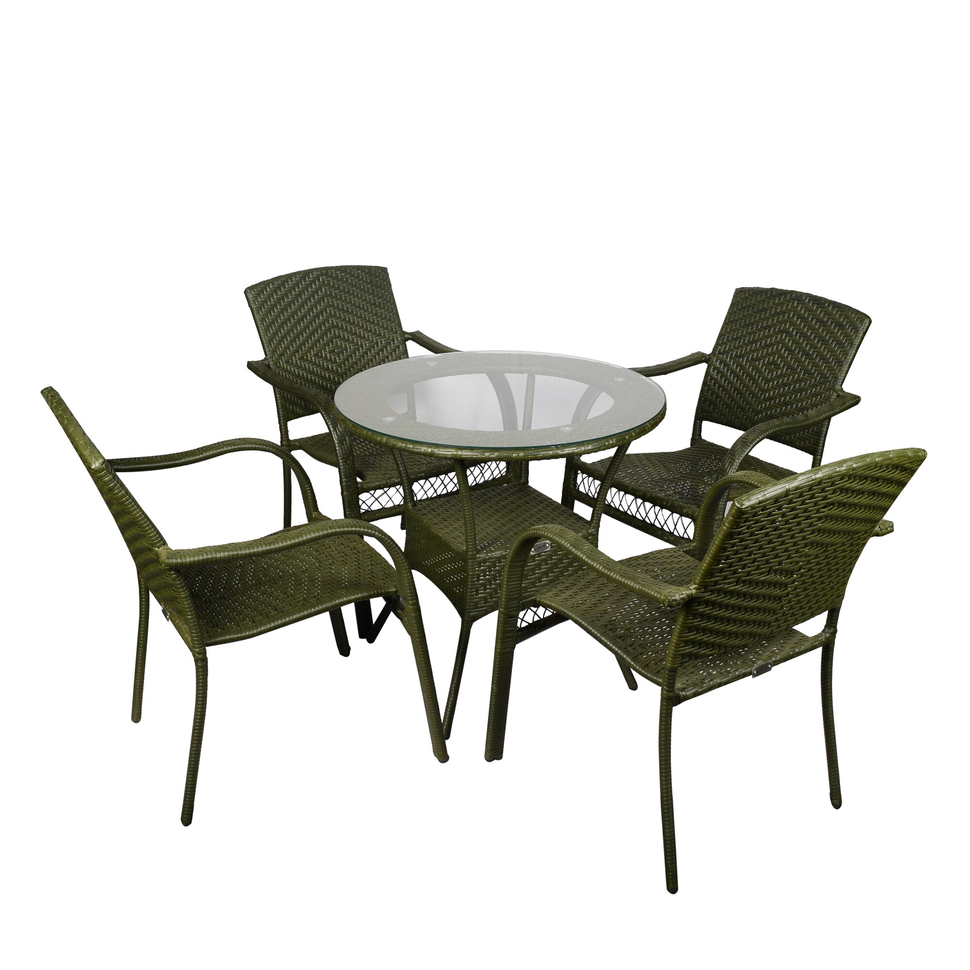 Wagga Wagga Wicker Table And Chair Set In  Dark Dreen Dual Tone Finish