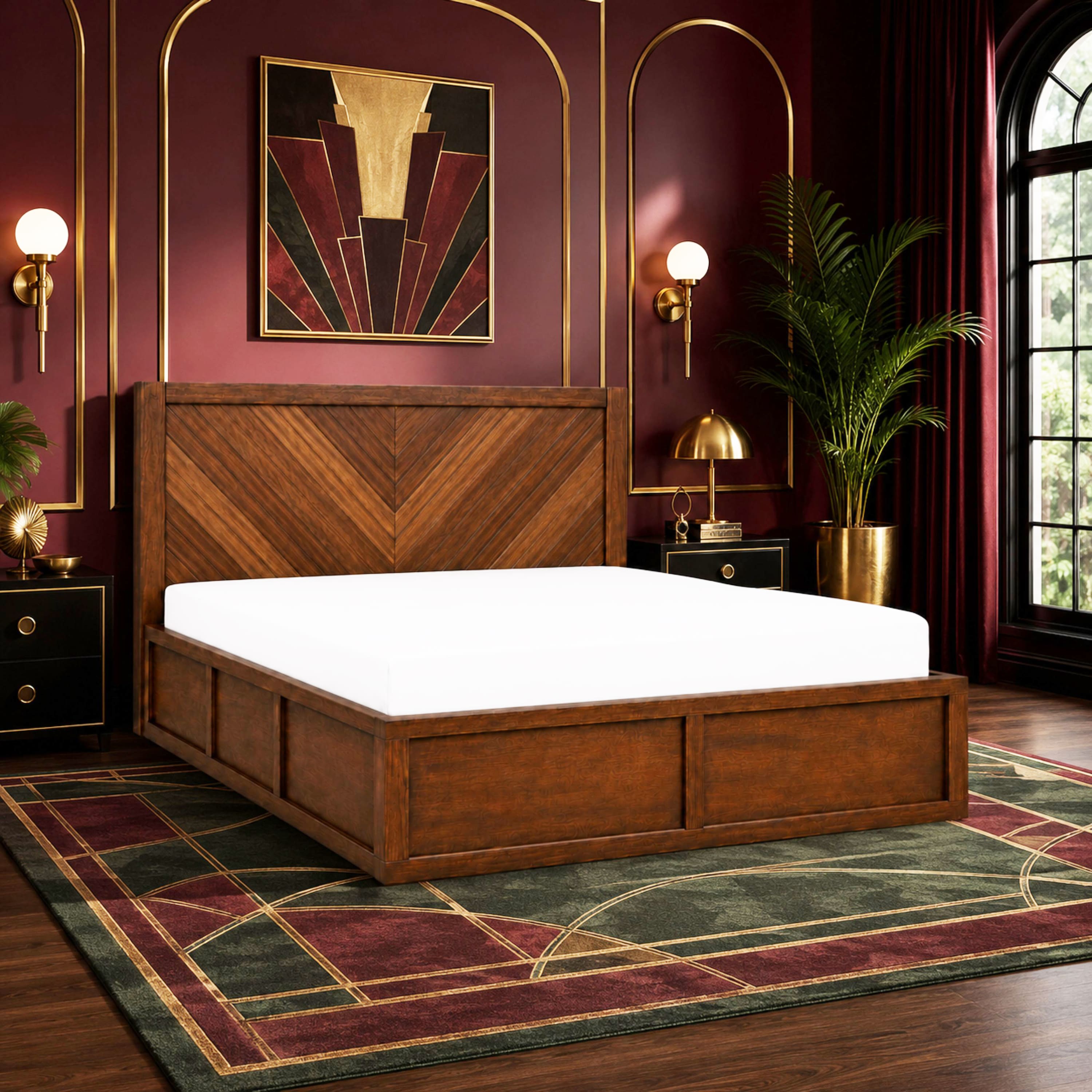 Vanya Solid Wood Compact Queen Bed Hydraulic Storage Provincial Teak Finish Mattress 60 x 72 Inches
