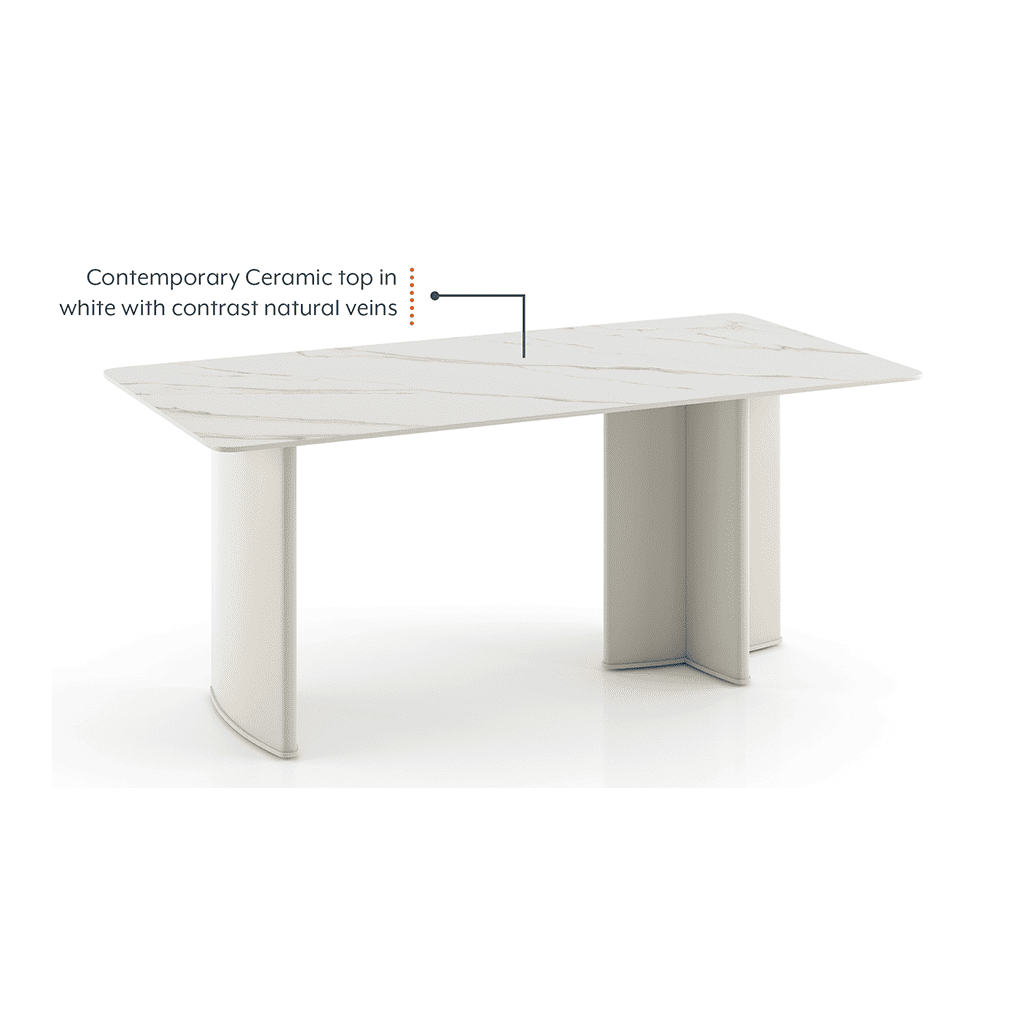 Rosen 6 Seater Ceramic Dining Table White And Cream Finish