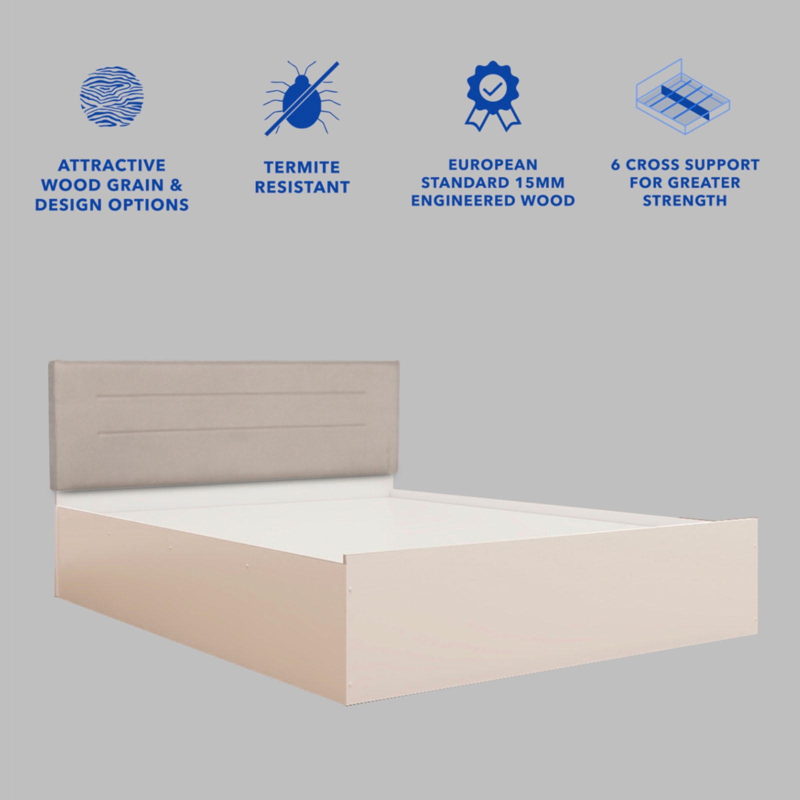 Bakhti Bed With Premium Leatherette Fabric Box and Half Hydraulic Storage - Queen Bed