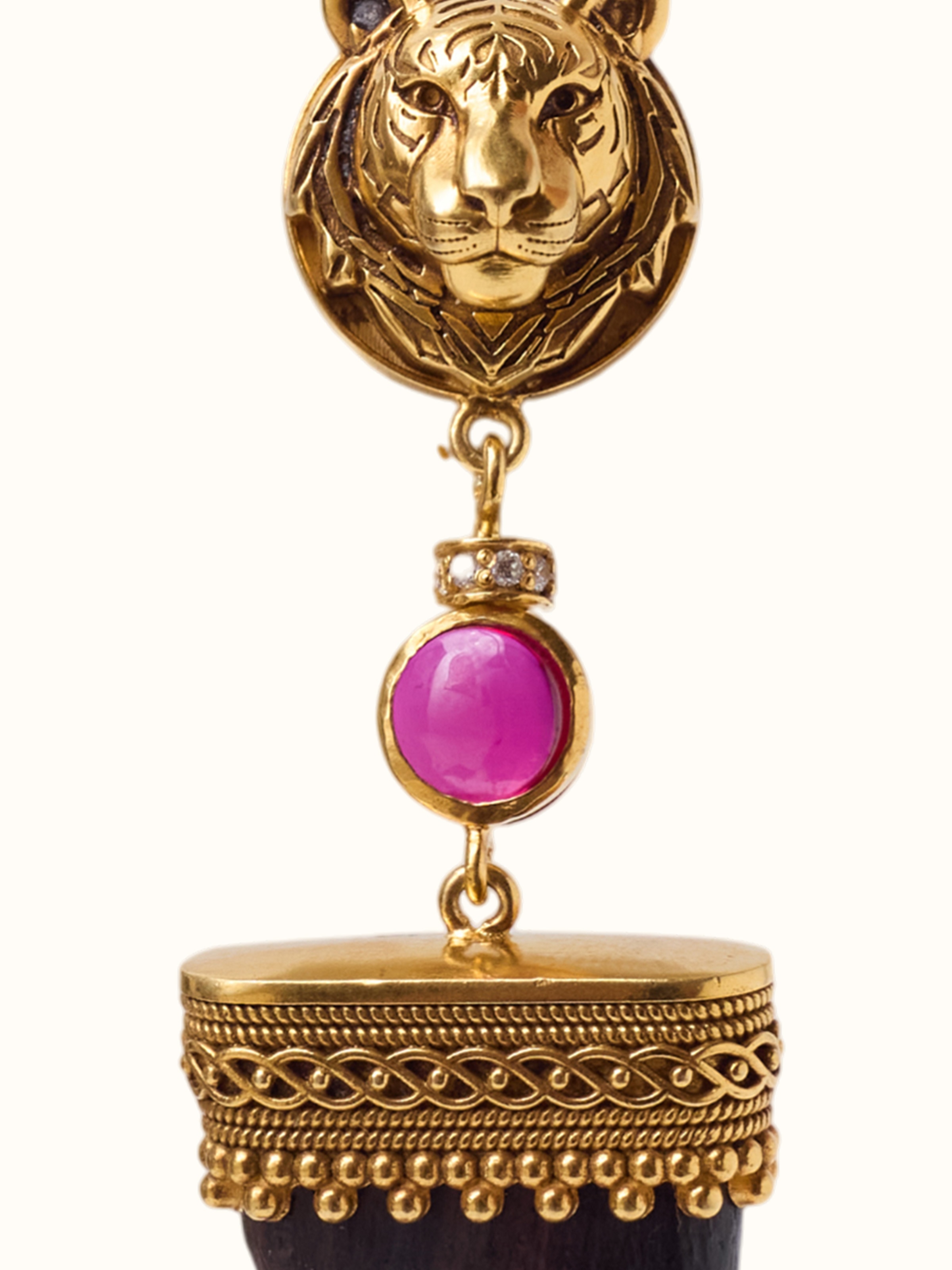 Carved Wood & Silver Drop Earrings