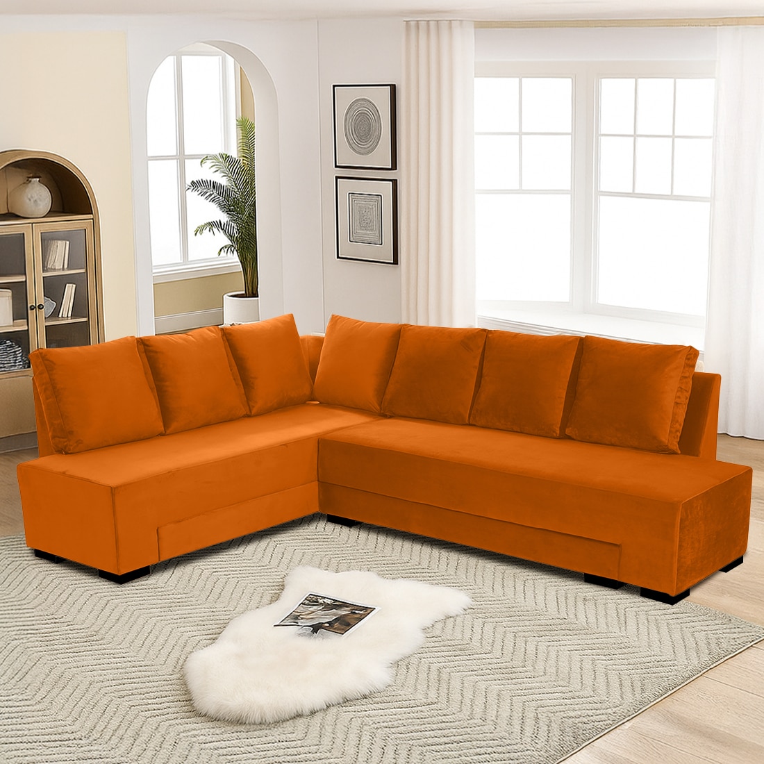 Melo 3 Seater Fold Out Sofa cum Bed  in Orange Colour