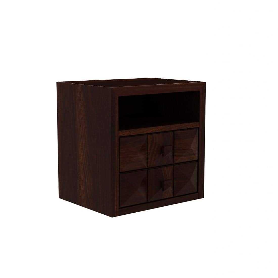 DiamondSolid Wood  Bedside Table in Walnut Finish