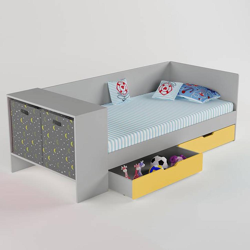 Corner Office Engineered Wood Drawer Storage Bed in Silver Grey Colour