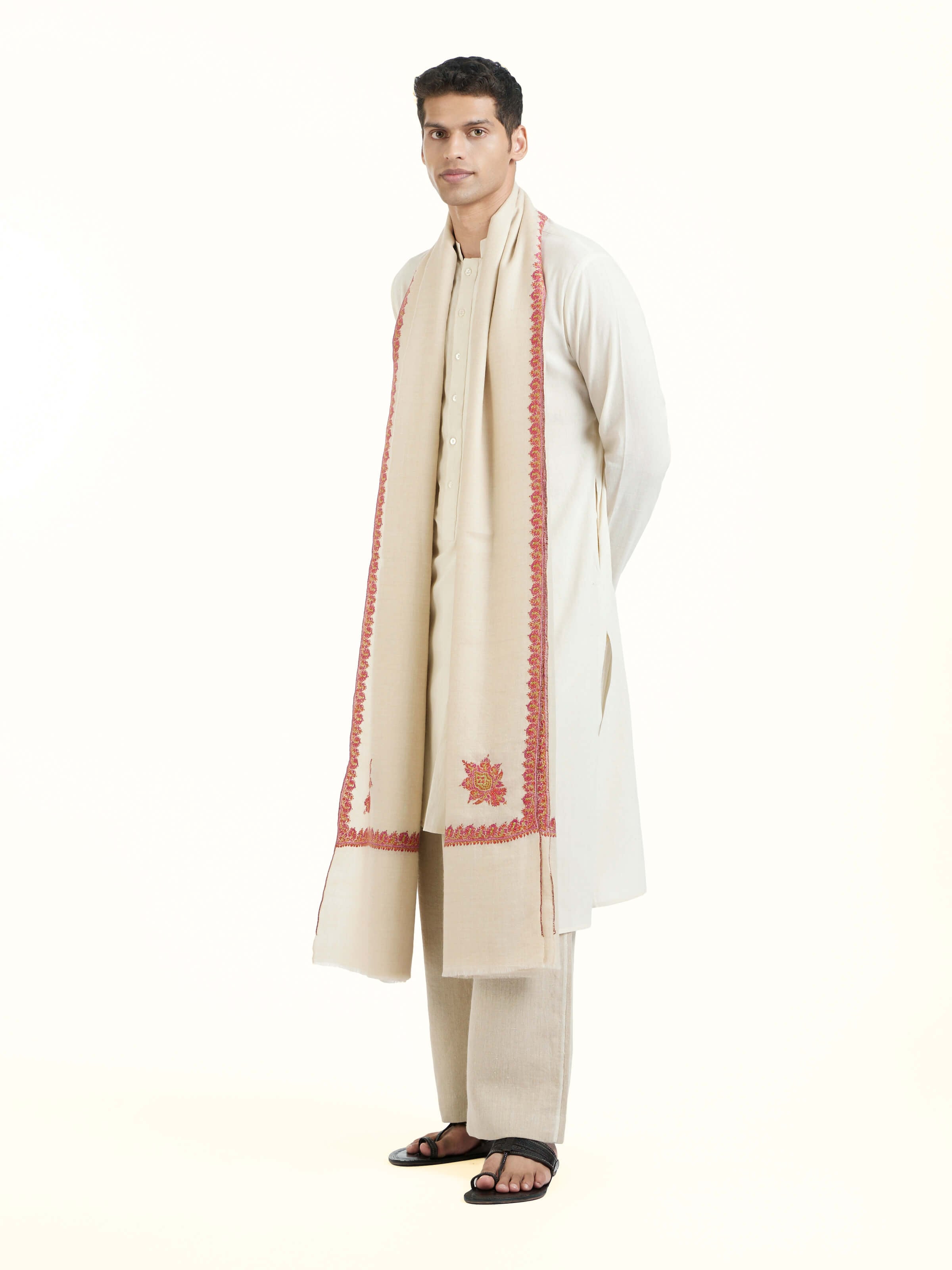 Ivory Sozni Hand Embroidered Shawl