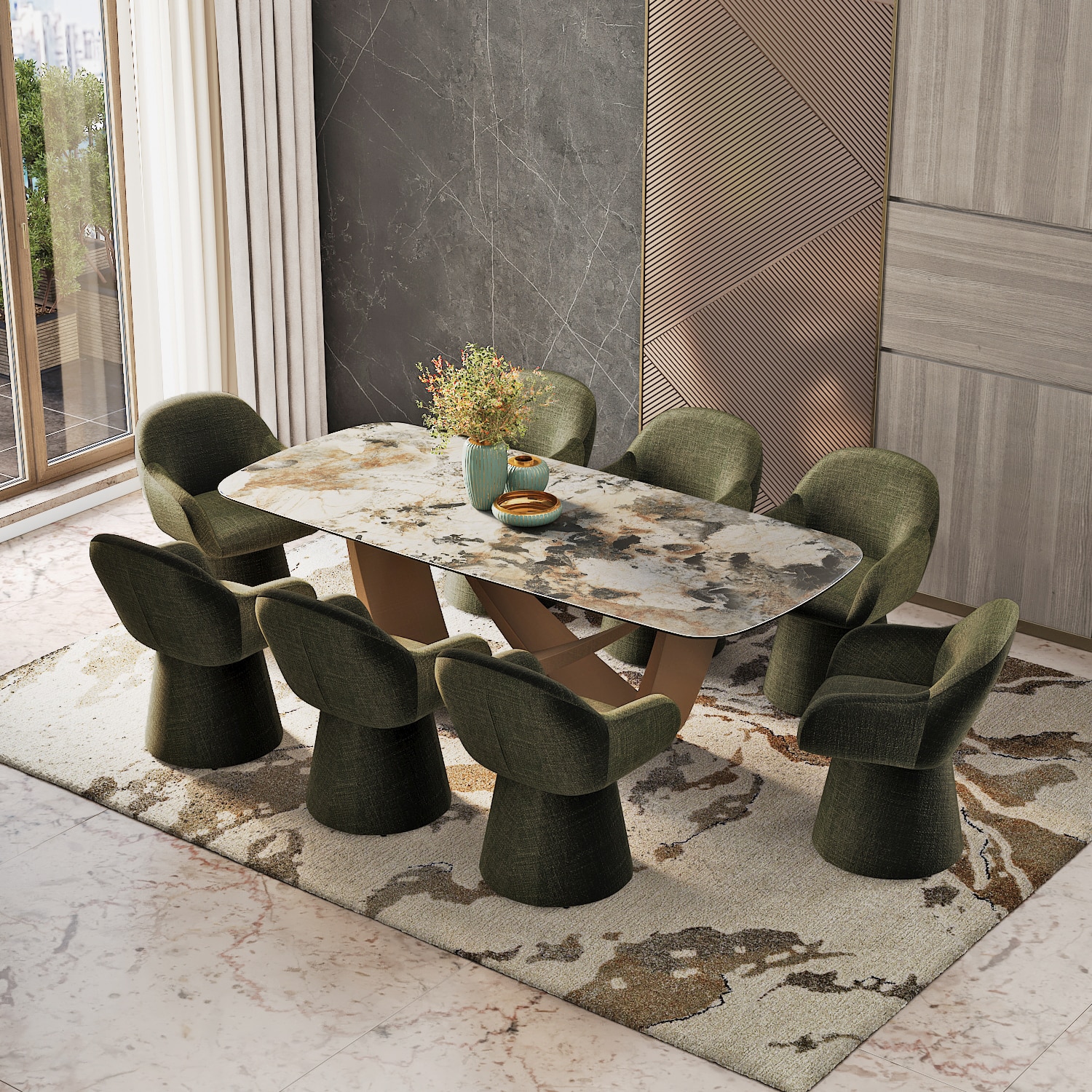 Paloma 8 Seater Spanish Ceramic Dining Table With 8 Selene Dining Chair