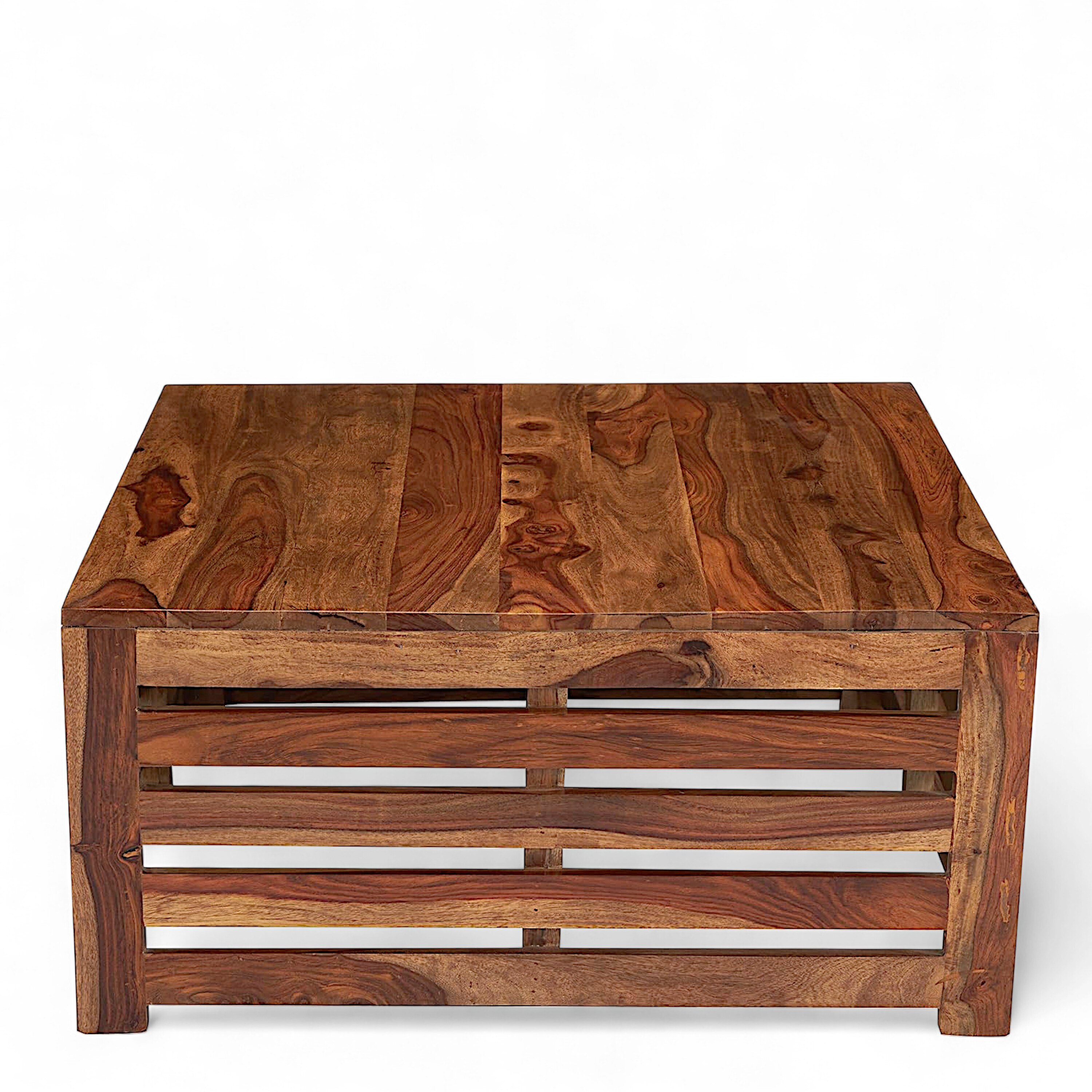 Kingsville Sheesham Wood Contemporary Square Coffee Table In Natural Teak Finish
