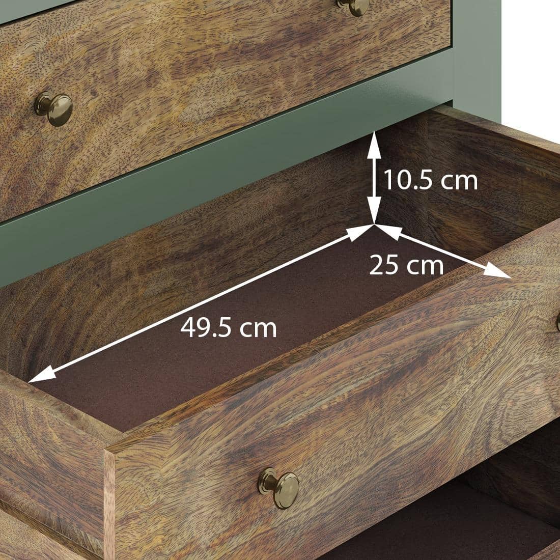 Avelin Chest of Drawer-Finish- Sage green with Burnt mango - Metal Channel