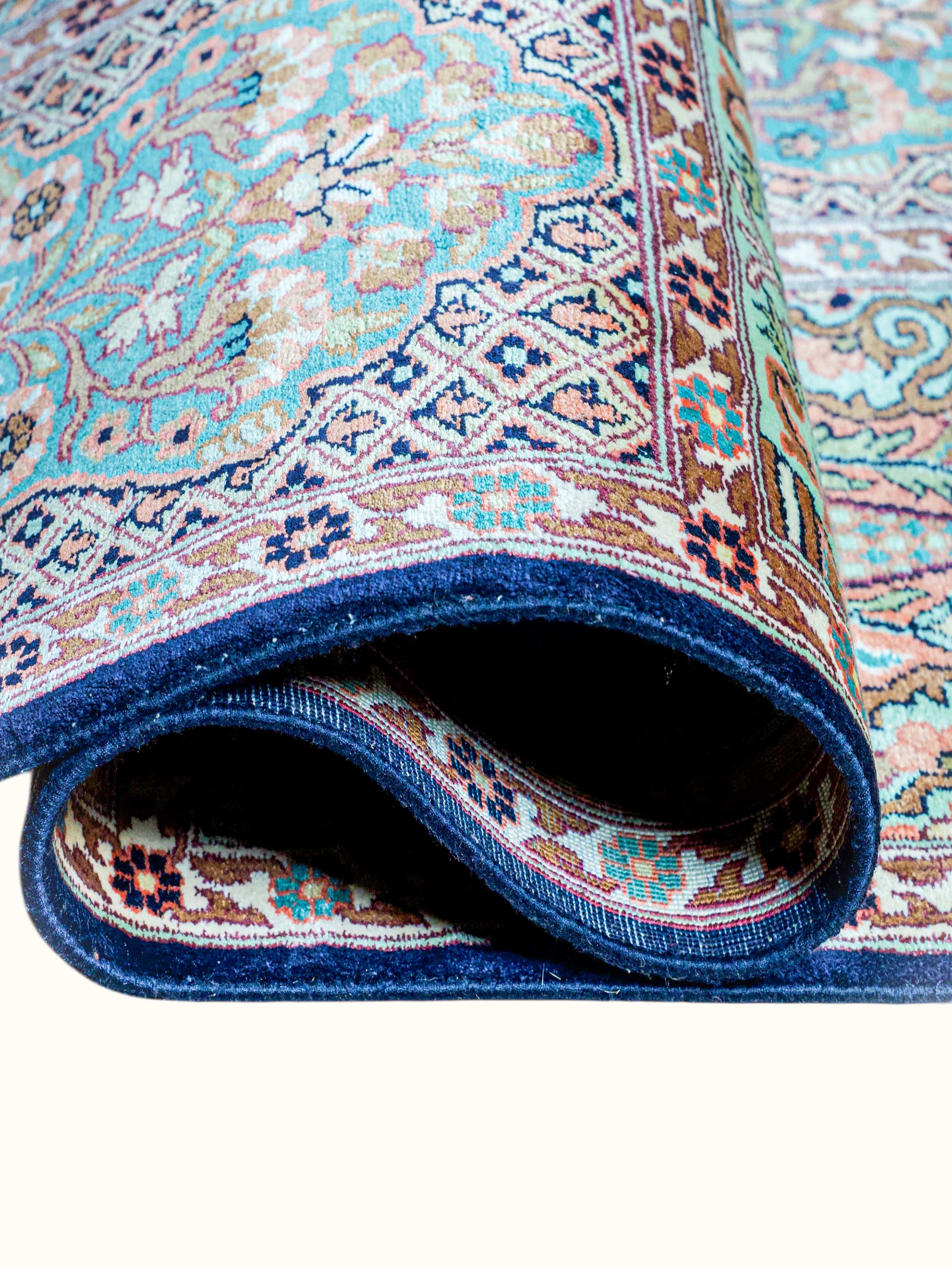 Traditional Persian Grey Hamadan Kashmir Silk Hand-Knotted Carpet
