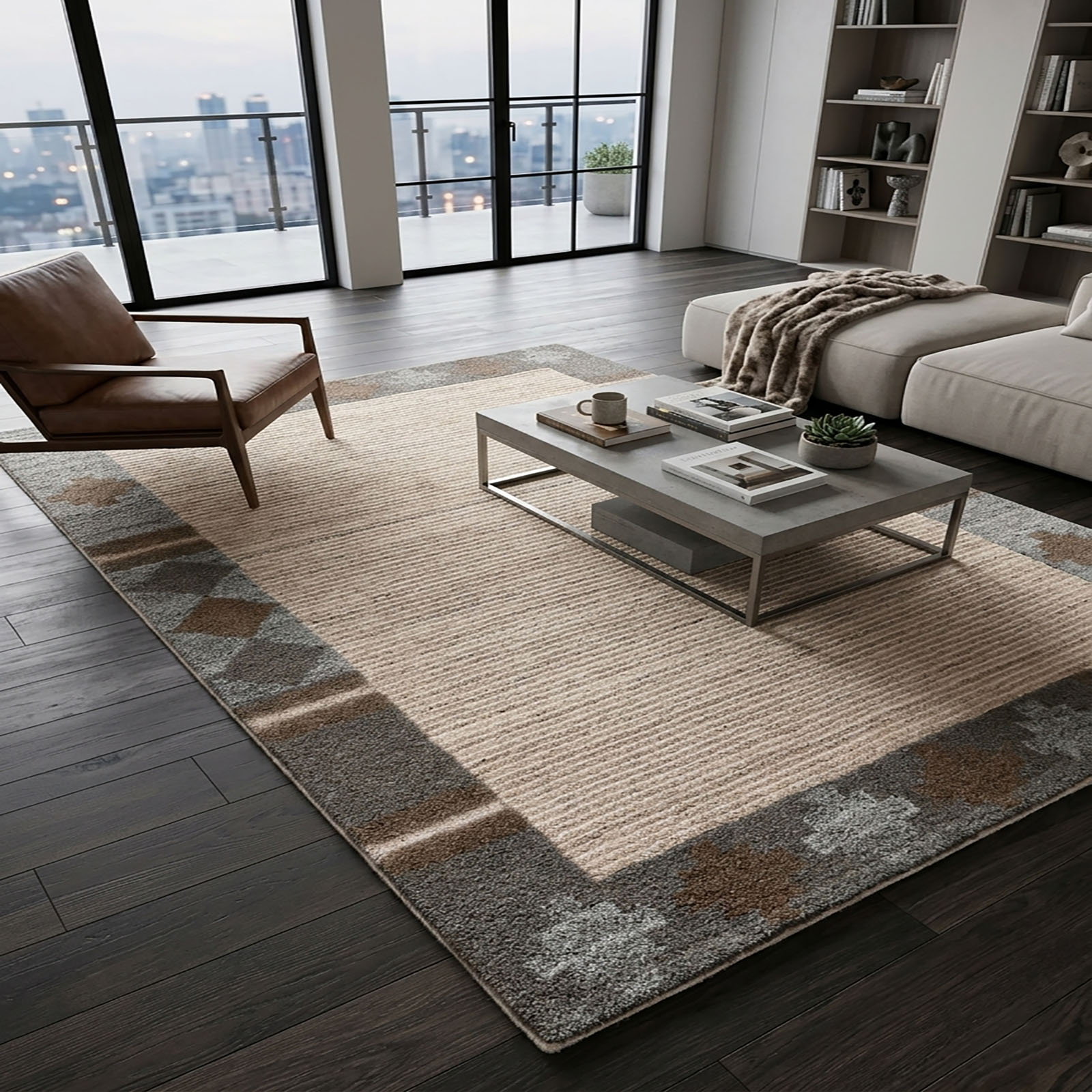 Tribal Aztec Hand Tufted Area Rug Cream Grey Brown 64 x 93 - The Woven Legacy