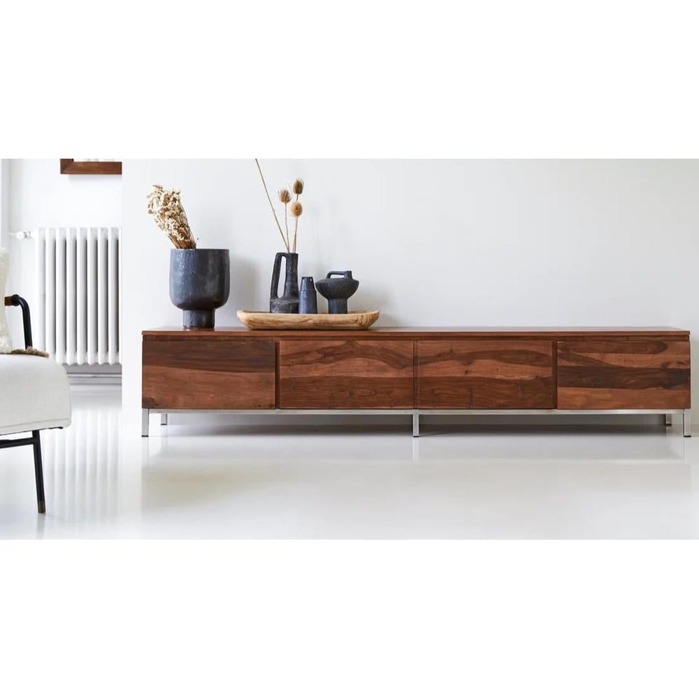 Rubaan Solid Wood TV Unit in Honey Oak Finish