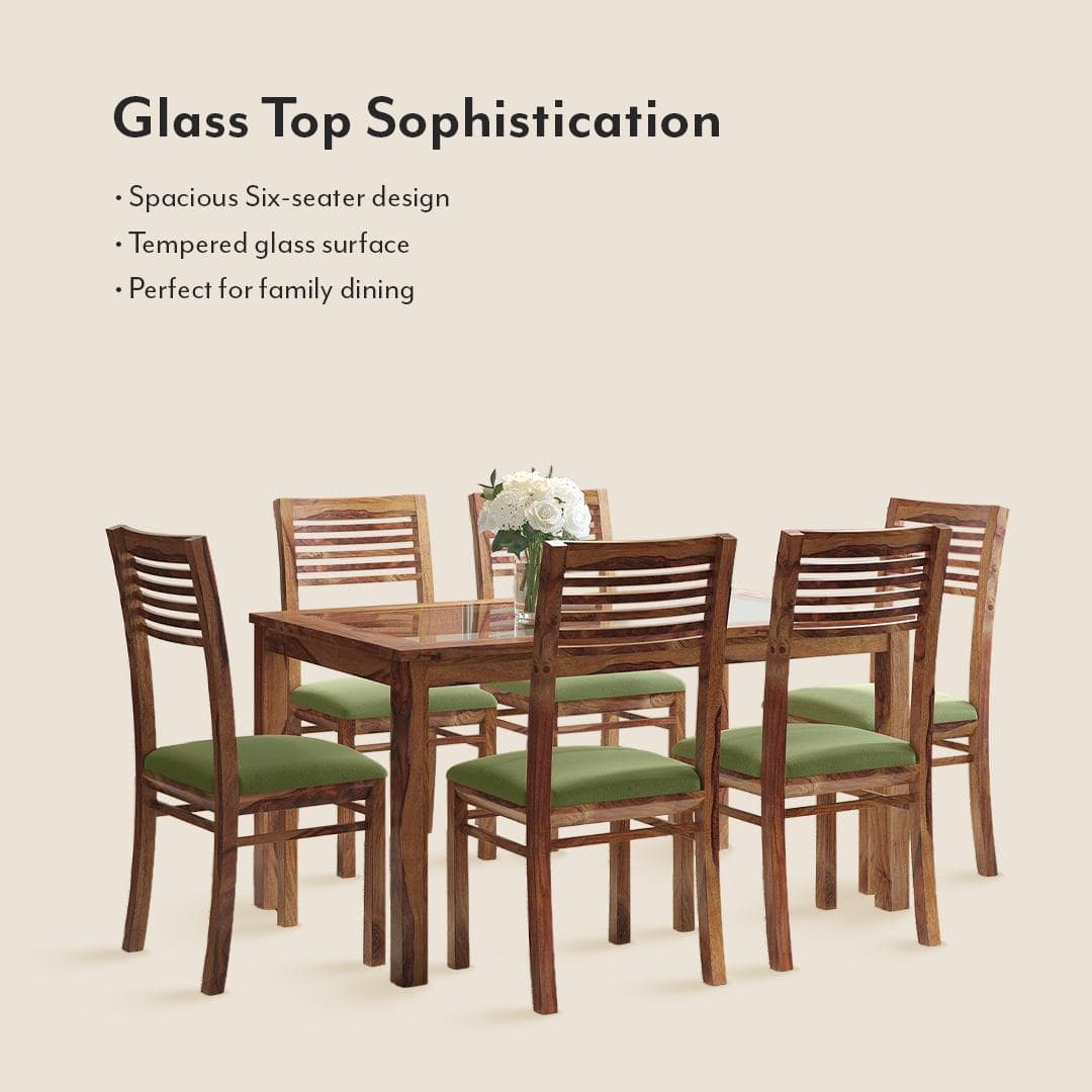 Floyd 6 Seater Dining Table Glass Top With Set Of 6 Zella Dining Chair