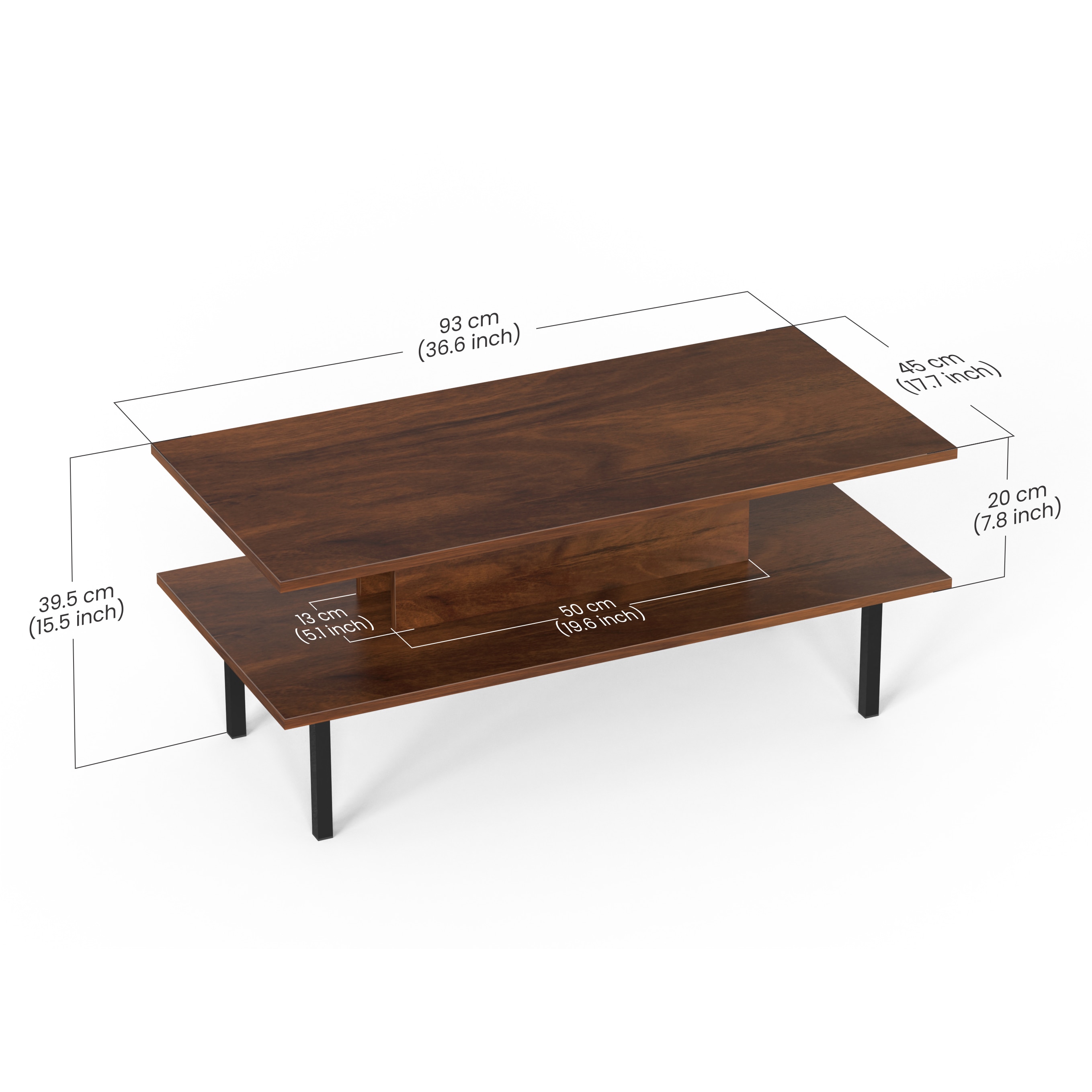 BLUEWUD Eatame Standard Engineered Wood Coffee Center Sofa Tea/Teapoy Console Table for Sofa Set Living Room Home Hall (Brown Maple)