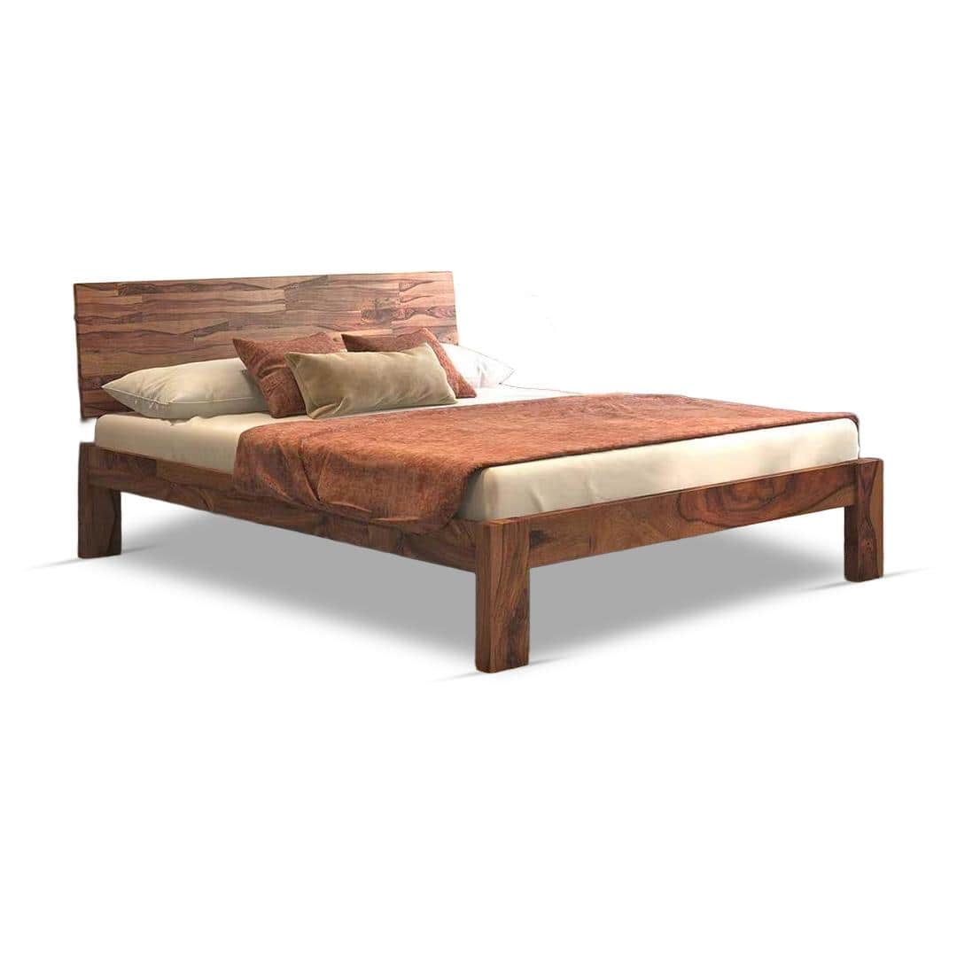 Boston Solid Wood Queen Size Non Storage Bed in Teak Finish