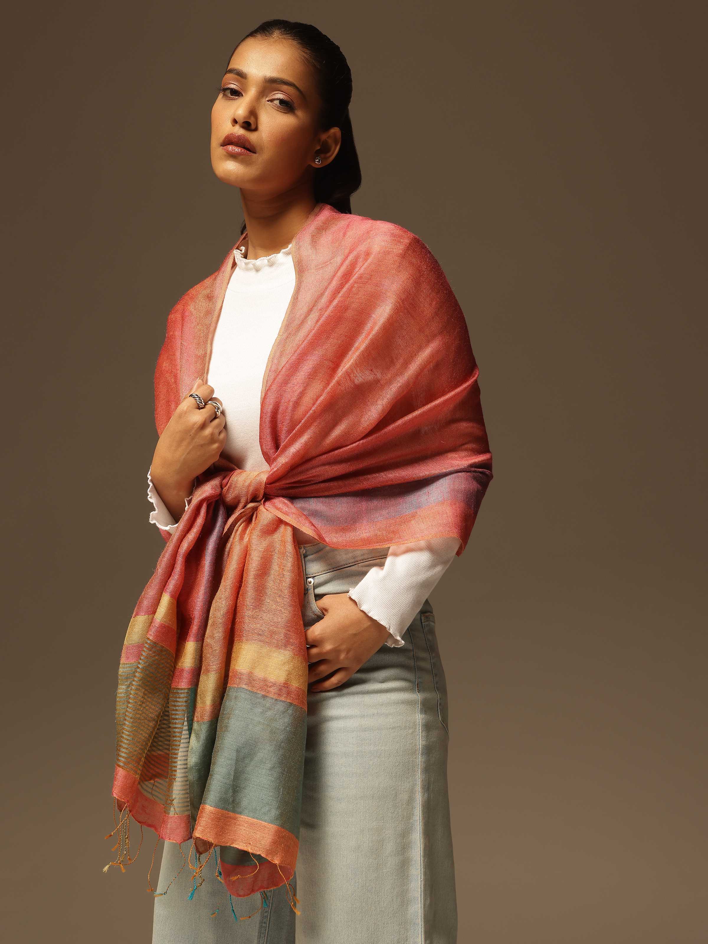 Navya Orange Tussar Silk Stole
