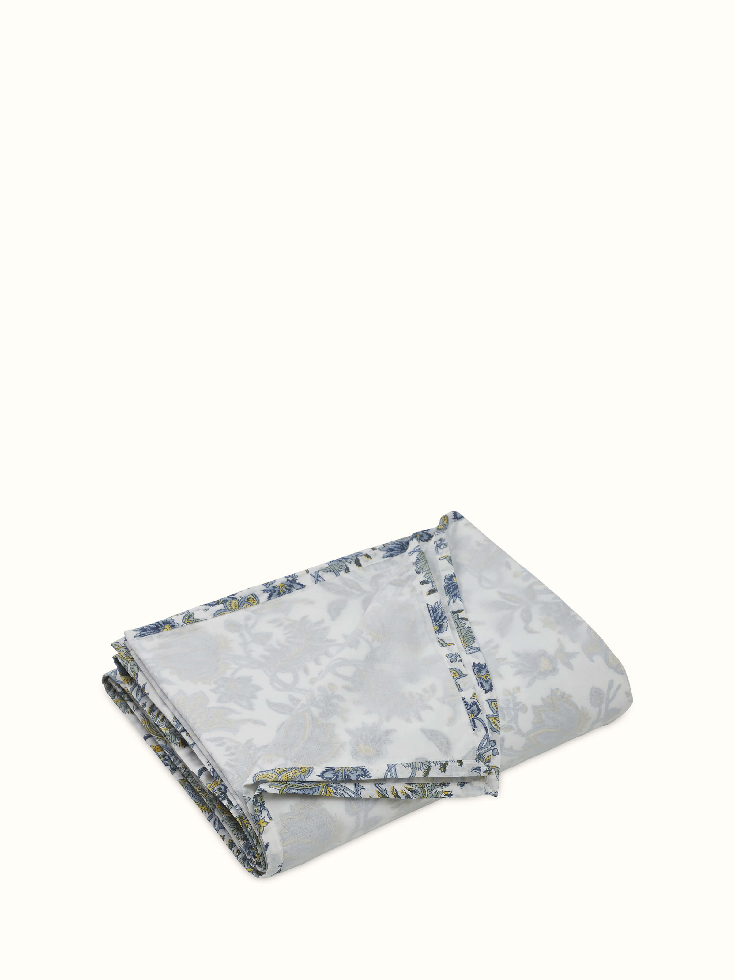 Angled overview of Swadesh Kairavam Blue Floral Cotton Dohar, printed using authentic Sanganeri block technique.