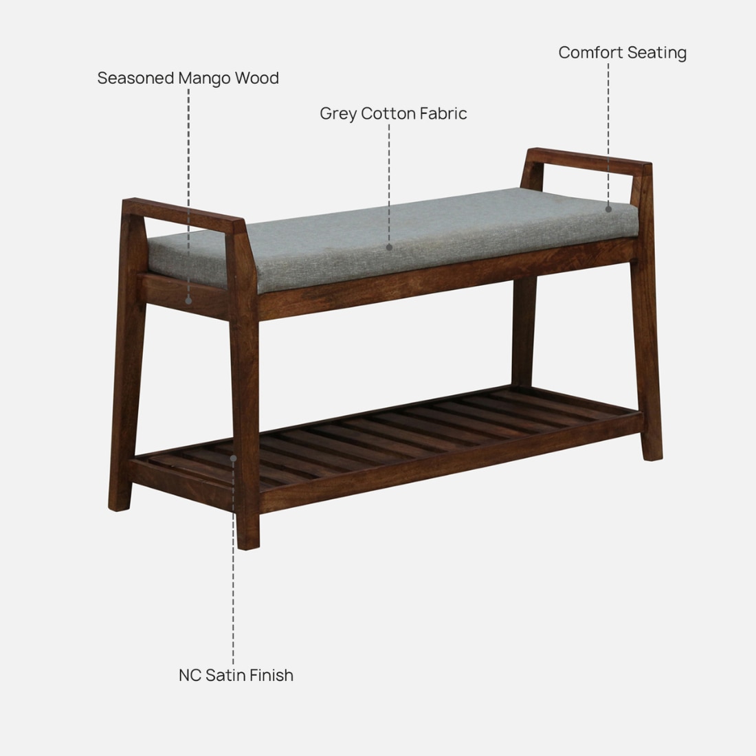 Tonsberg Solid Wood Shoe Rack with Seating in Walnut Brown finish