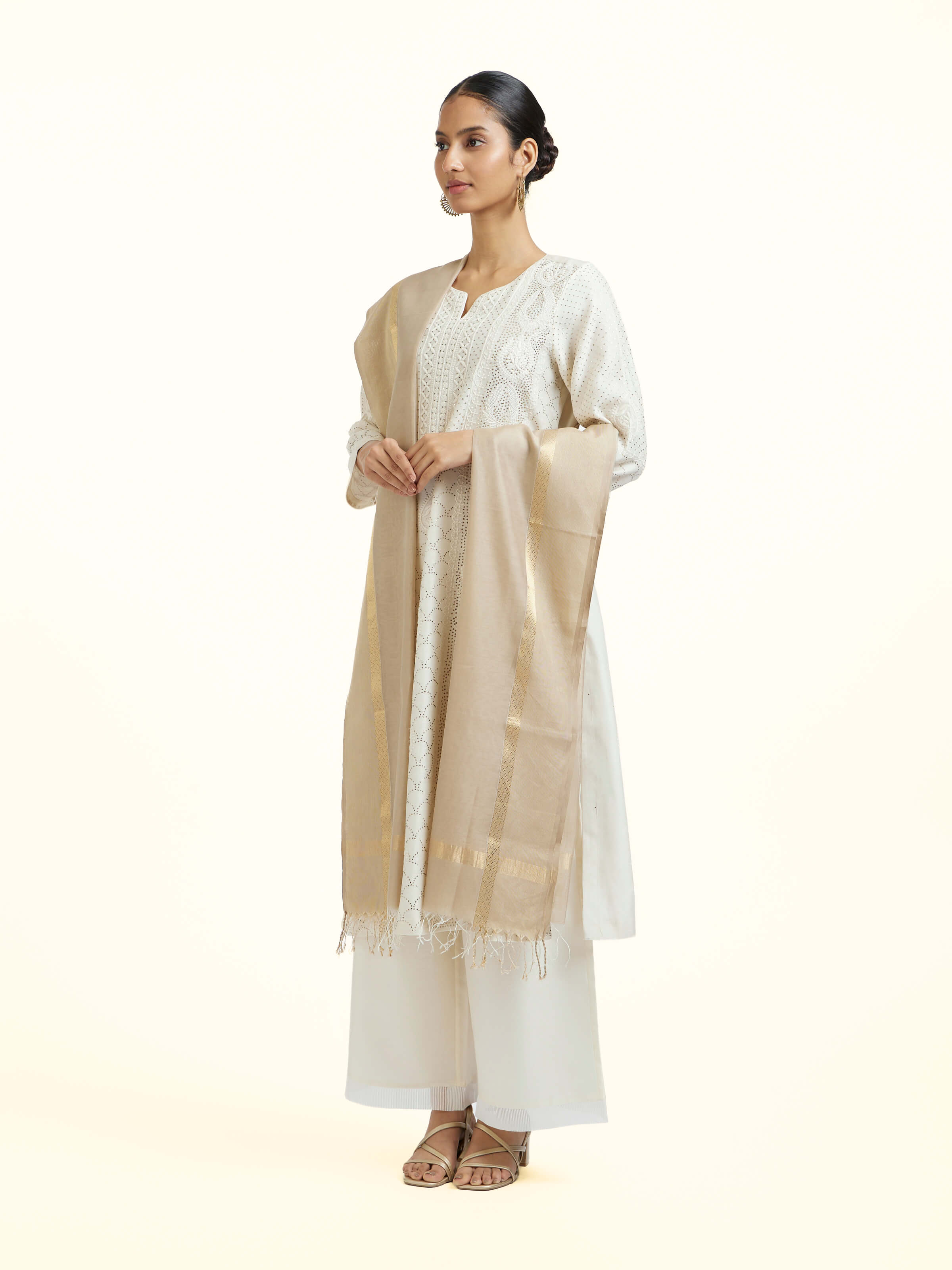 Beige Cotton Silk Maheshwari Zari Border Dupatta