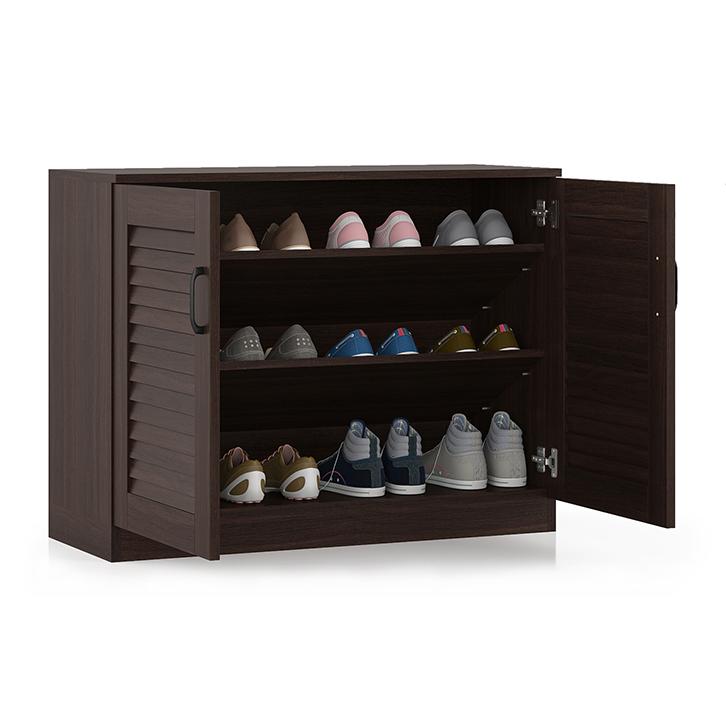 Bennis 12 Pair Shoe Rack in Dark Walnut Finish