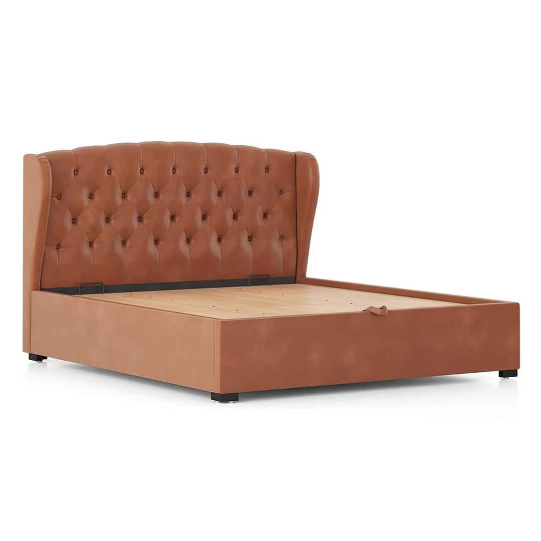 Holmebrook Upholstered Storage Bed In Hydraulic in King Size with Tan Leatherette Colour