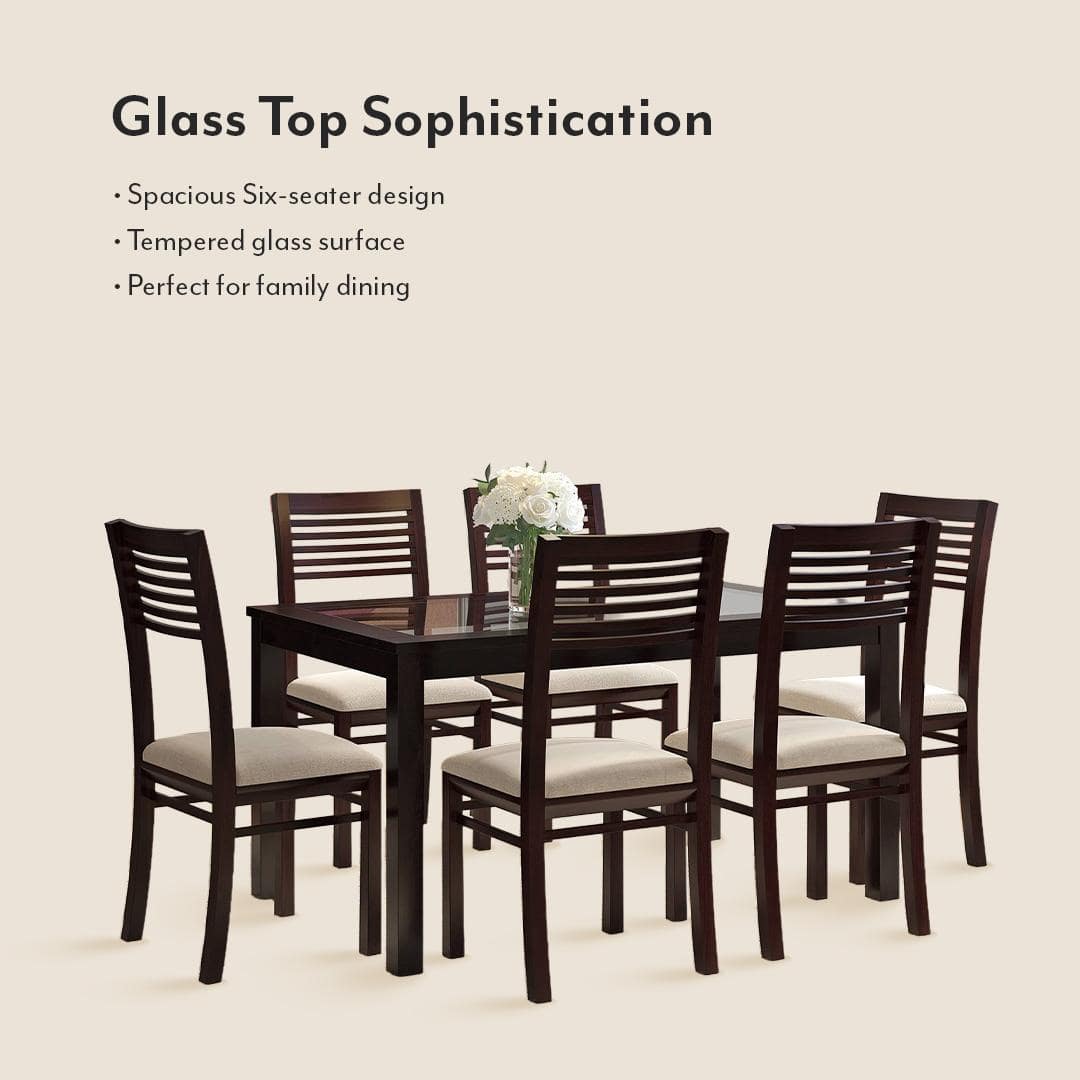Floyd 6 Seater Dining Table Glass Top With Set Of 6 Zella Dining Chairs