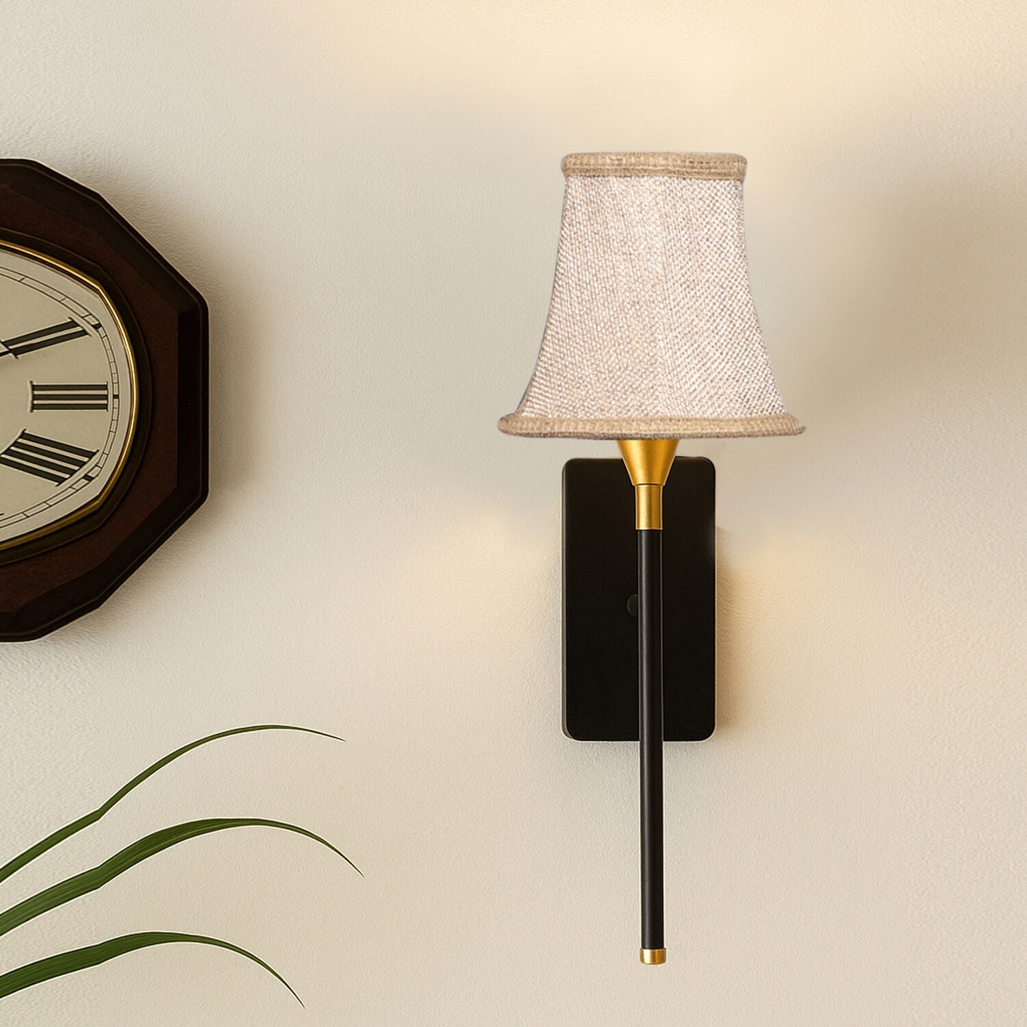 Devansh Metal Electric Wall Light in Black Colour with Beige Shade Count of 1 Light - Devansh