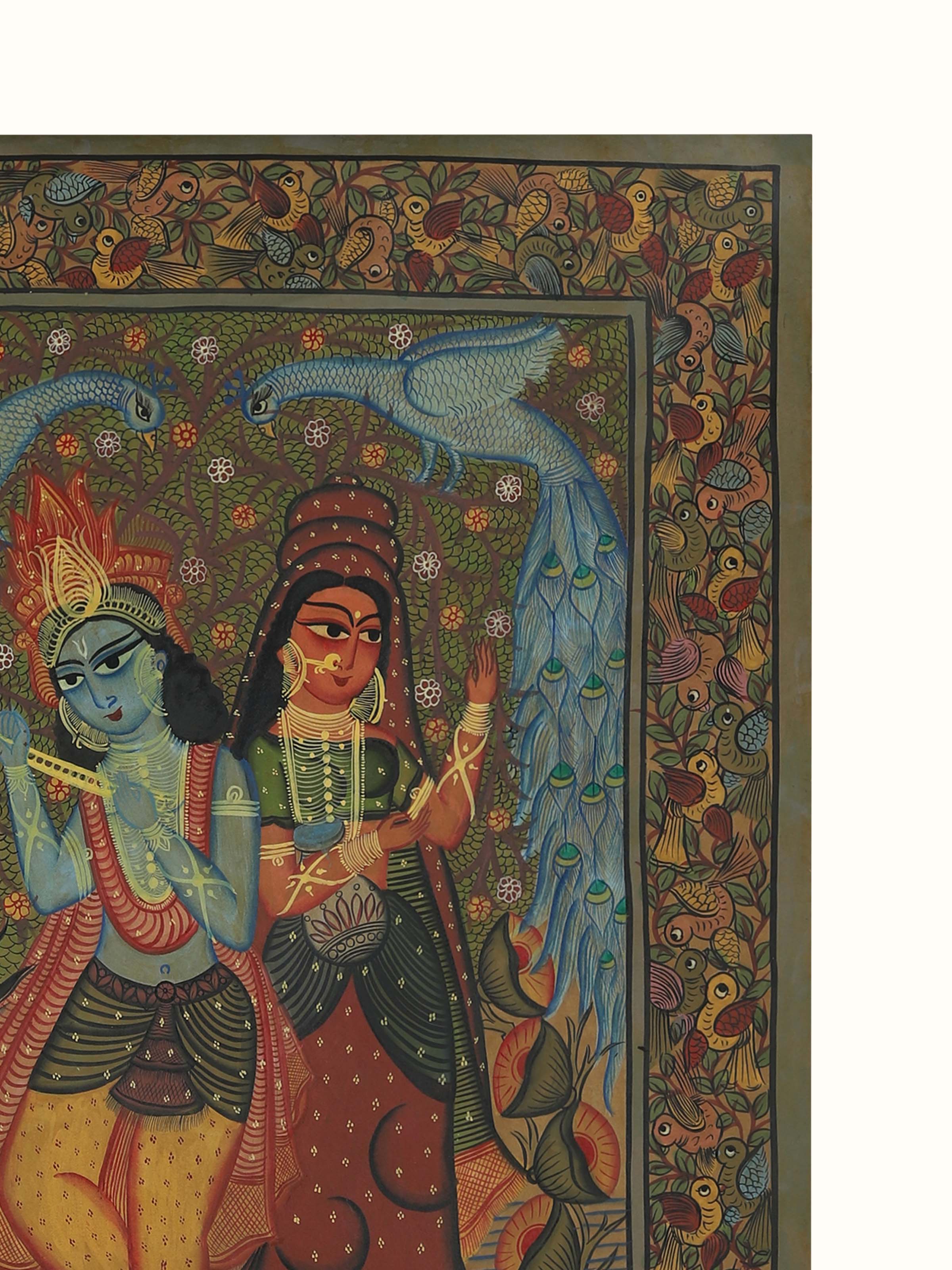 Detail shot of Radha Krishna Kalighat Painting