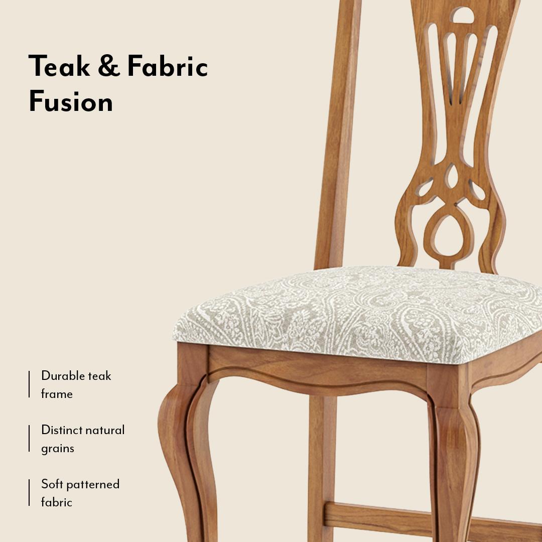 Taahira Set Of 2 Dining Chair In Natural Teak Finish With Monochrome Paisley Colour