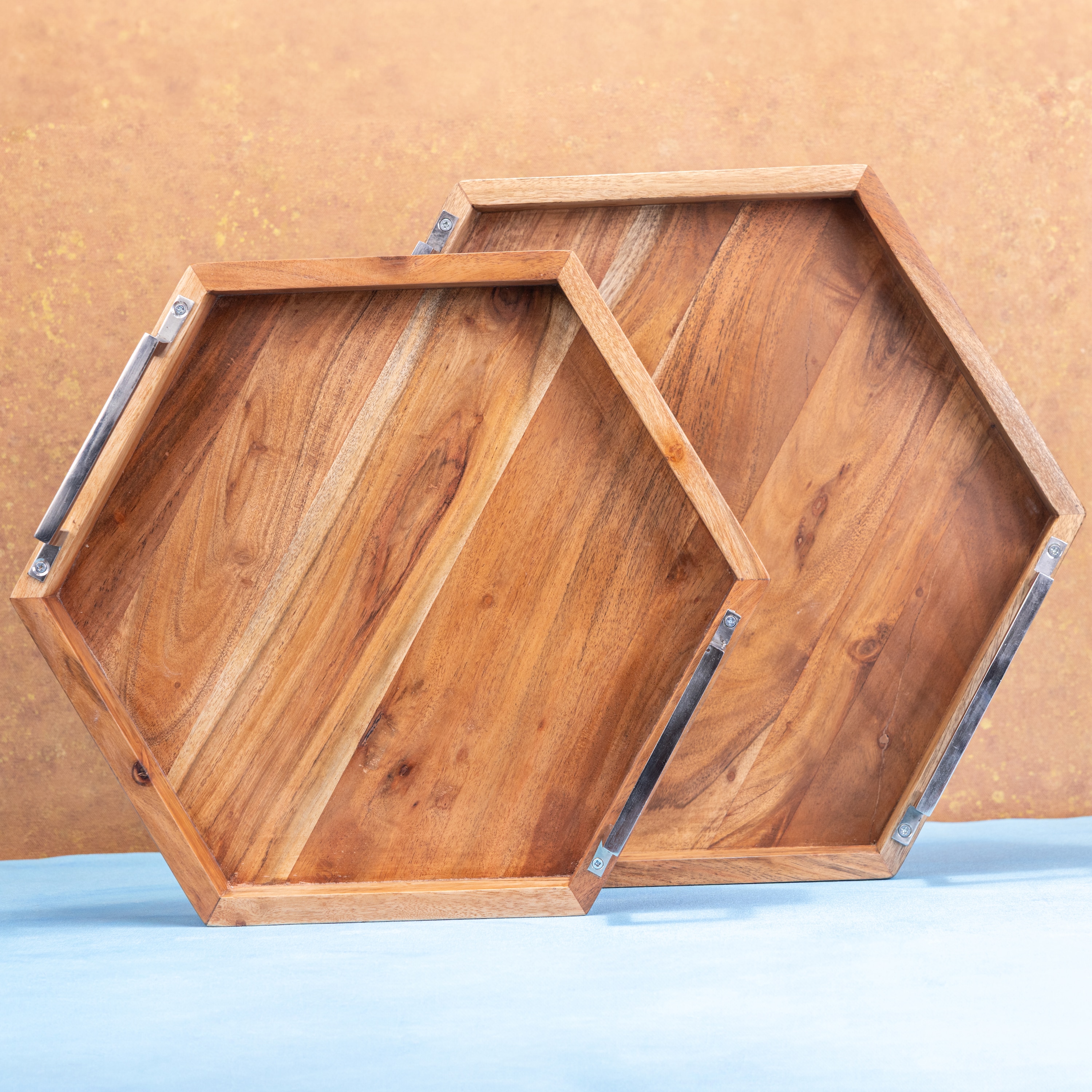 Ireka Home Utsav Wooden Serving Tray with Iron Handles – Medium - Ireka Homes