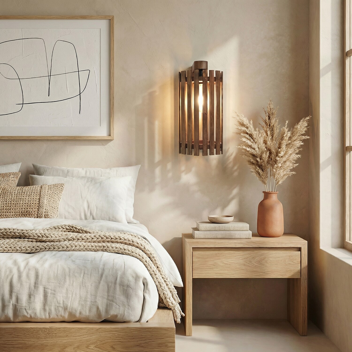 Hexa Brown Solid Wood Wall Lights - Symplify