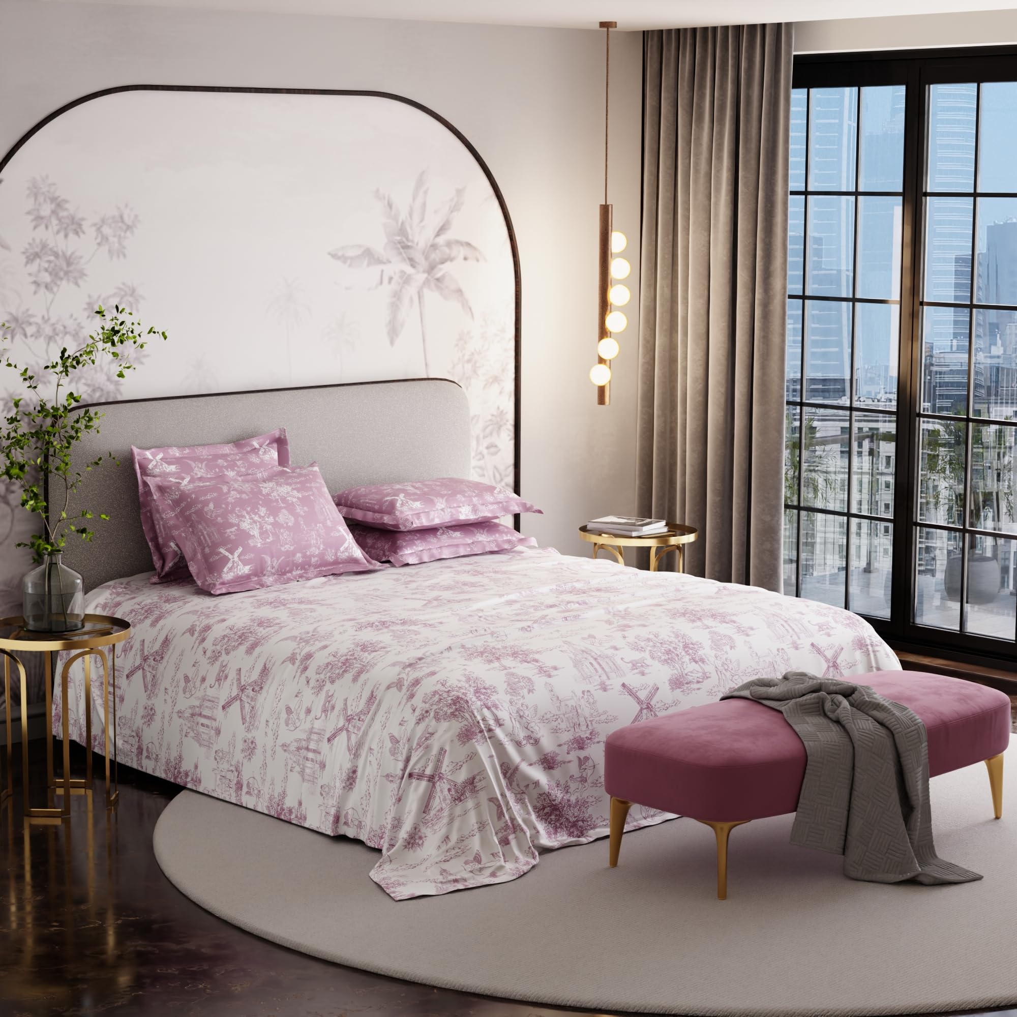 Stoa Paris Super King Size Cotton Bedsheet with 4 Pillow Covers  Size Blushwood Pink - Stoa Paris