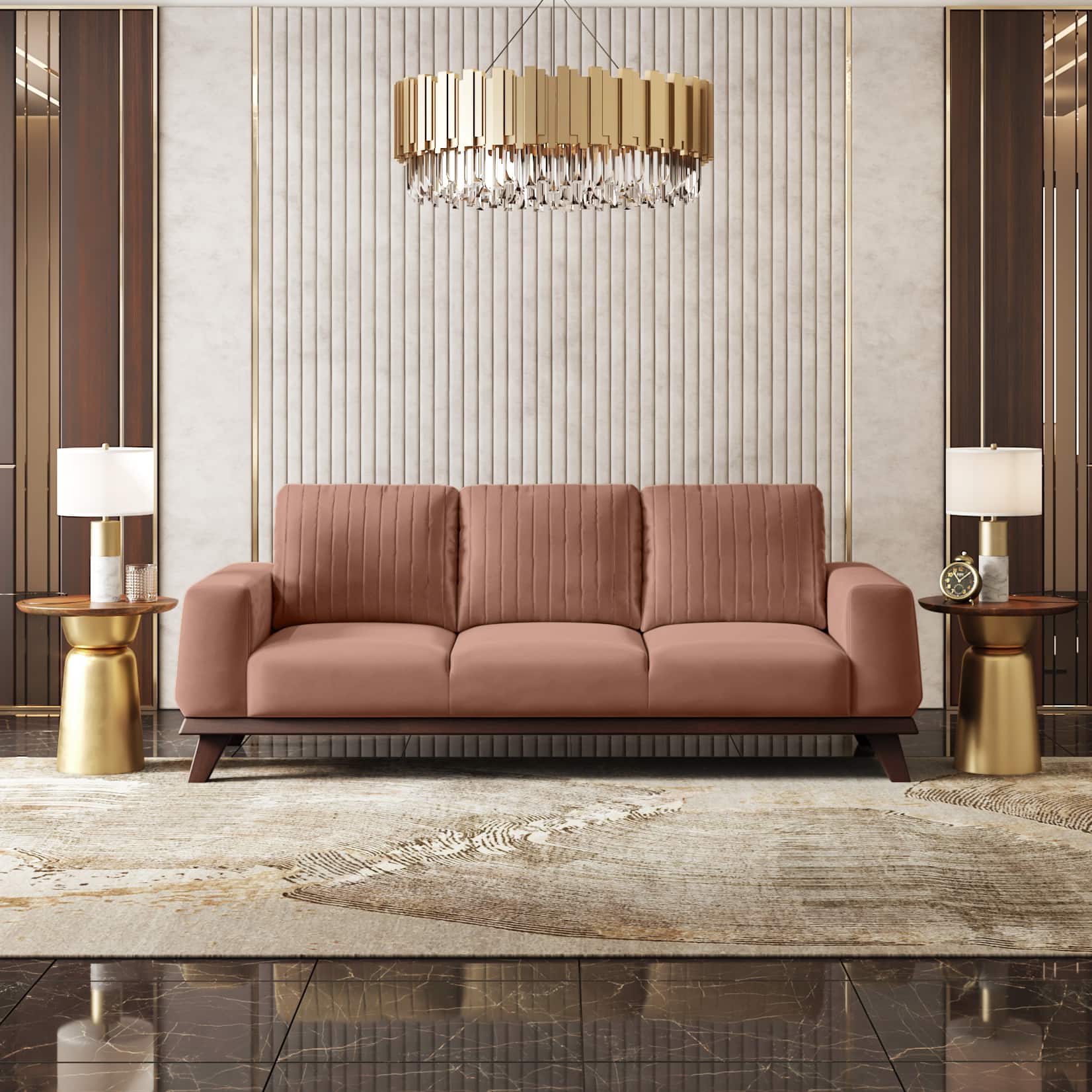 Granada Premium 3 Seater Fabric Sofa in Mocha Mouse Velvet Colour