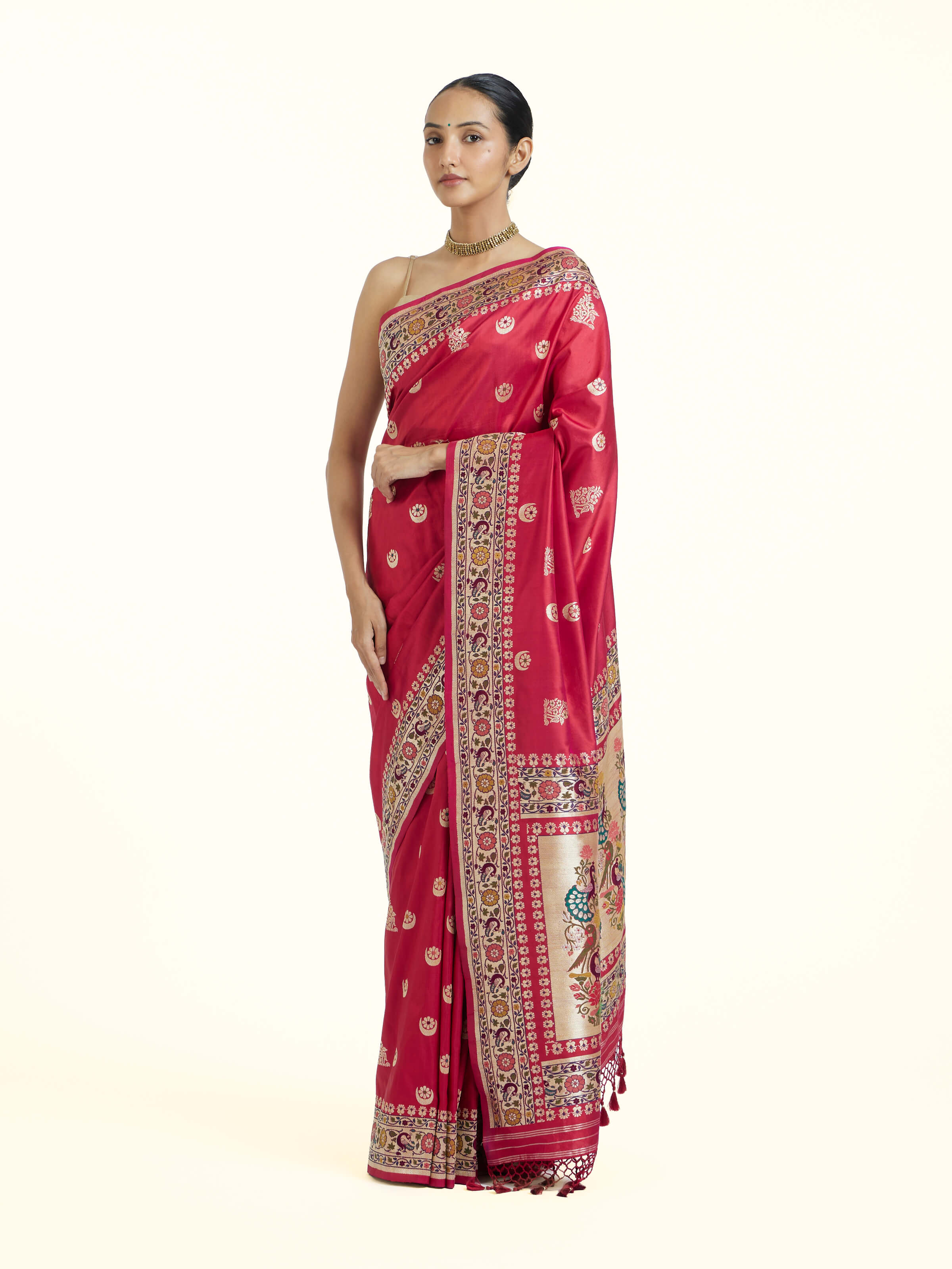 Red Ashavali Brocade Silk Saree