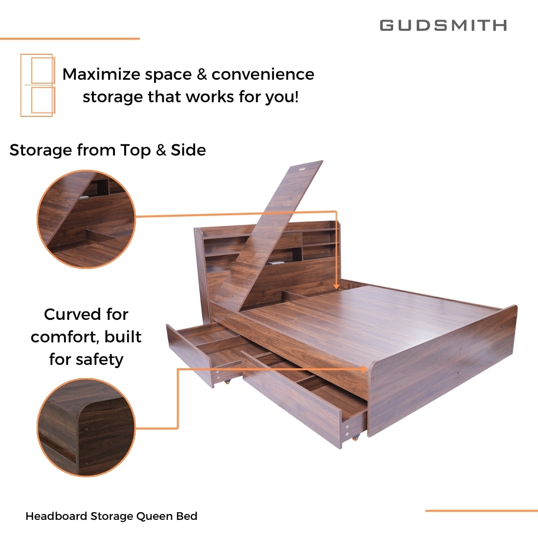 Esmeralda Queen Bed with Headboard and 4 Drawer Storage