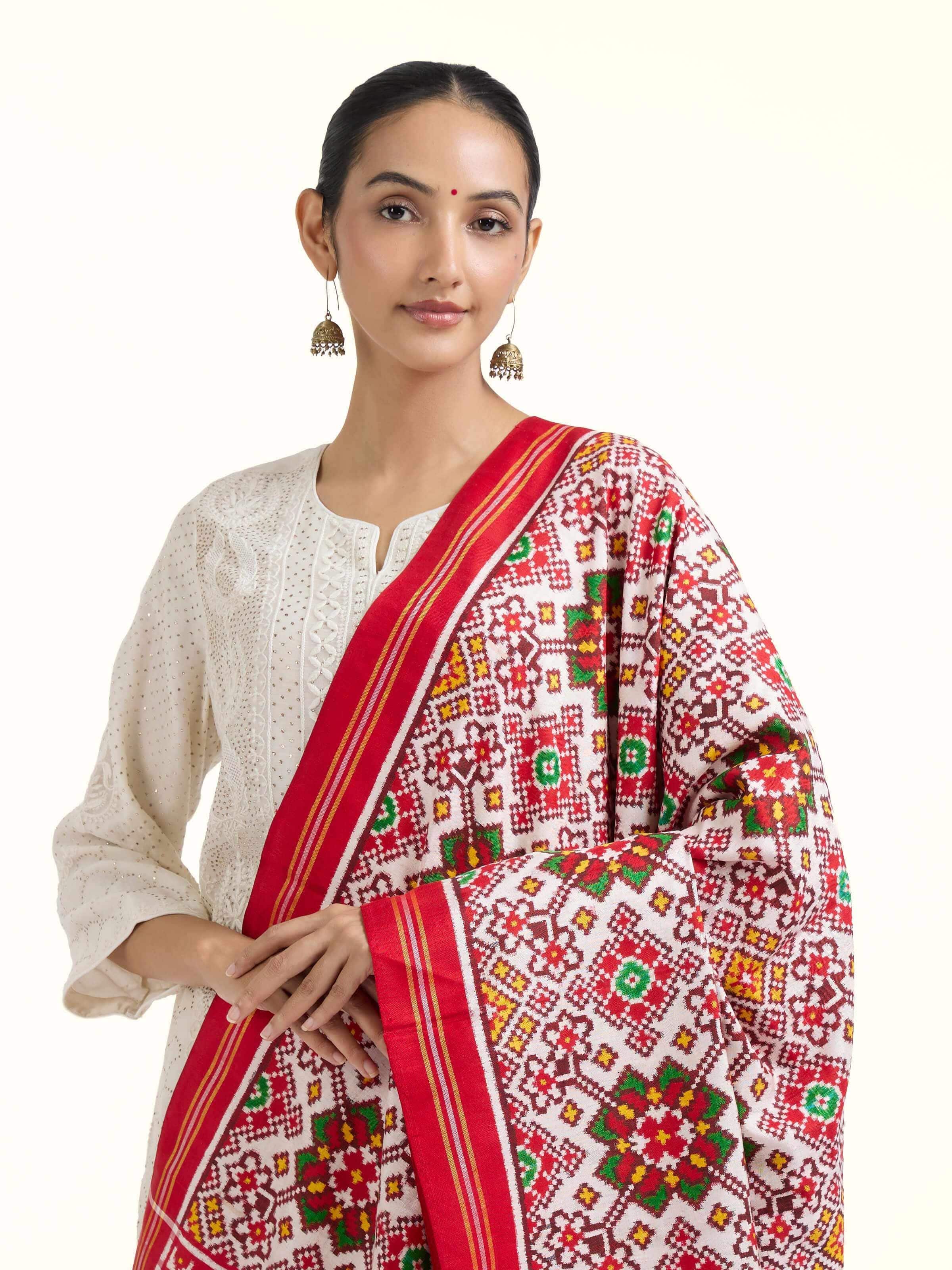 Pink Ikat Patan Patola Handwoven Dupatta