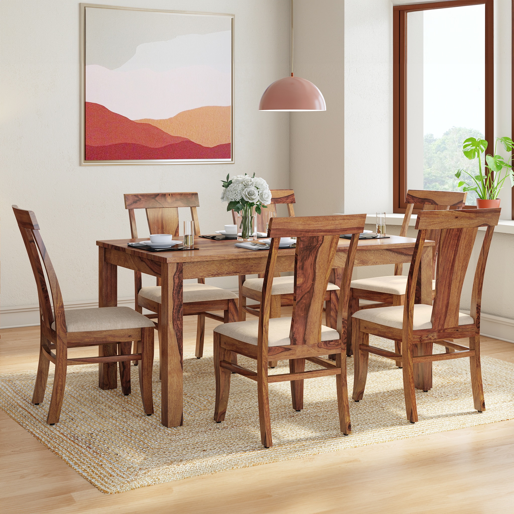 Fabio Dining Chair Set of 2 in Teak Finish with Macadamia Brown Colour