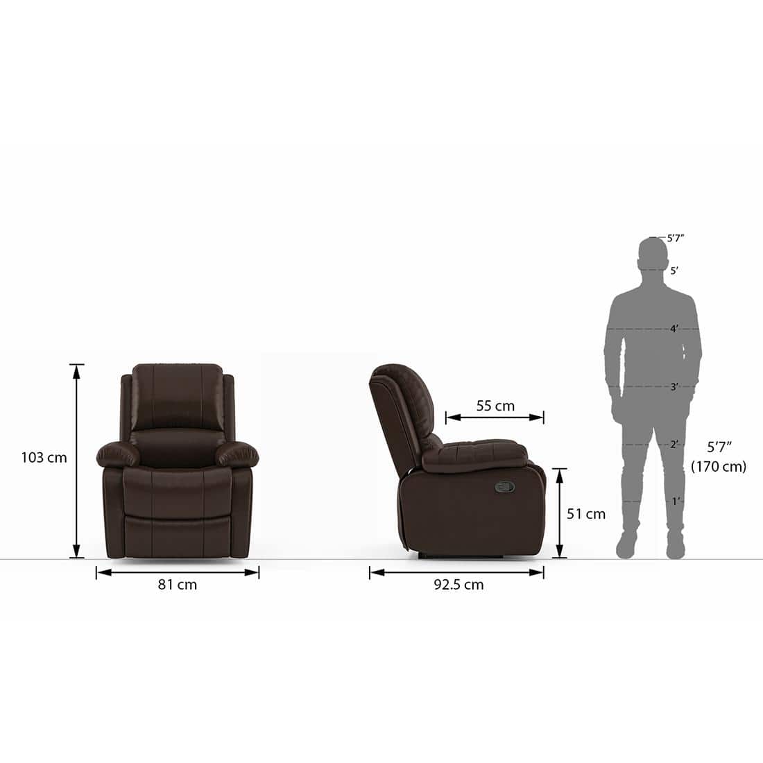 Lebowski Leatherette One Seater Manual Recliner in Espresso Colour