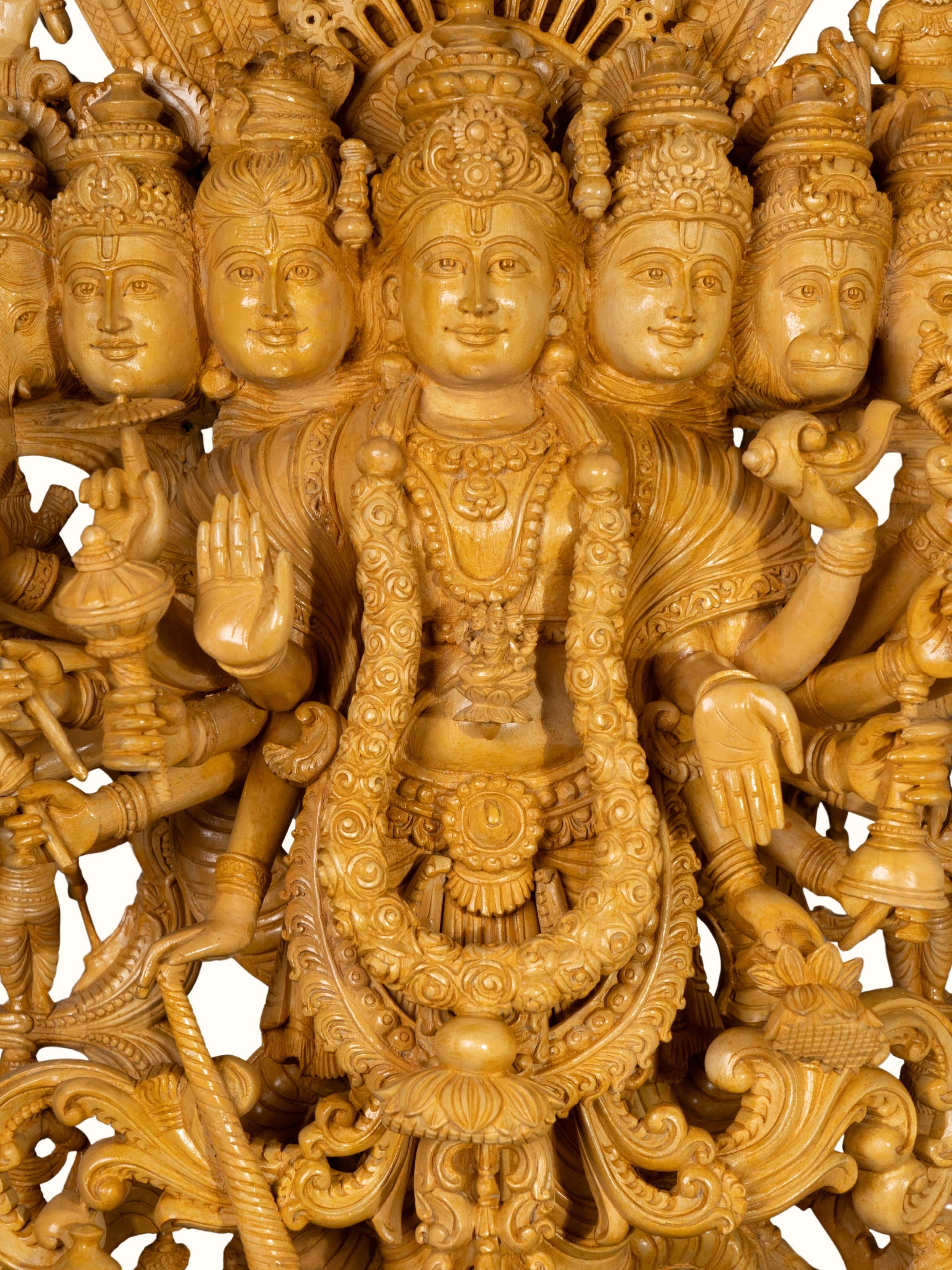 Front detail view of the Wood Carved Vishwaroopam Idol