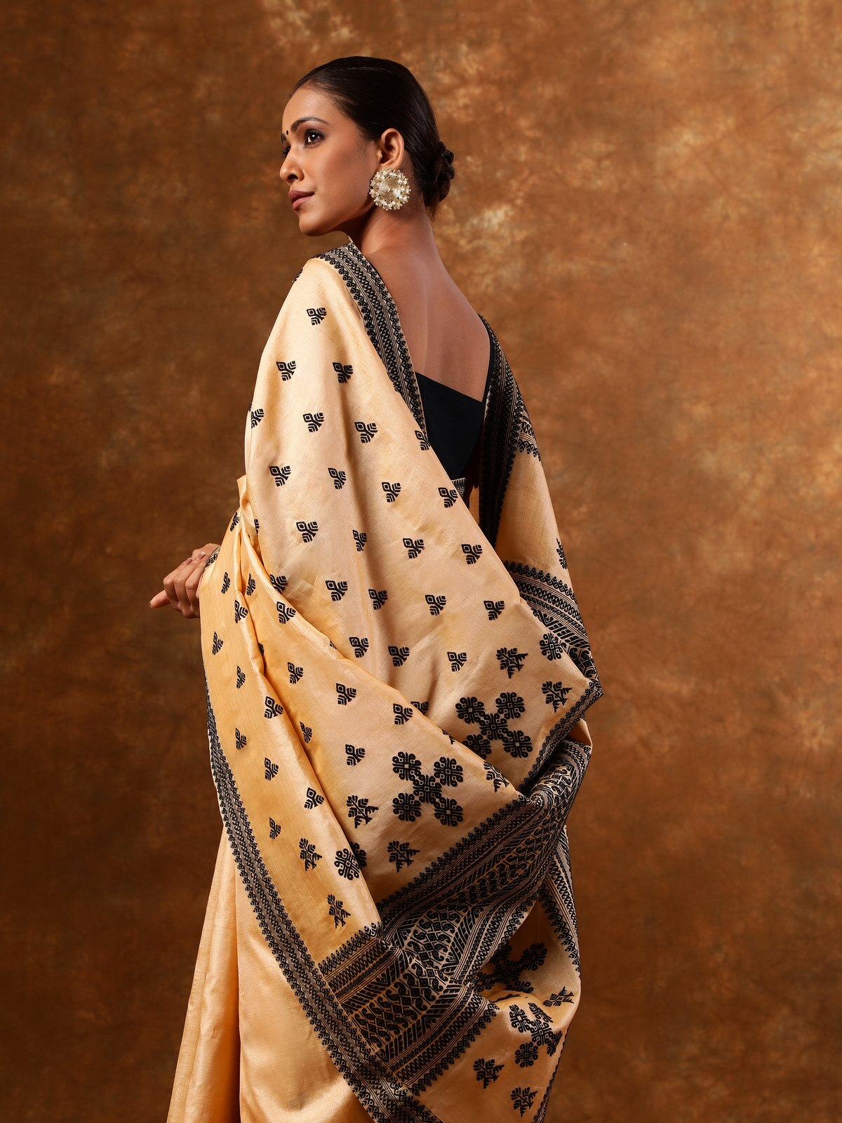 Beige Tussar Silk Saree