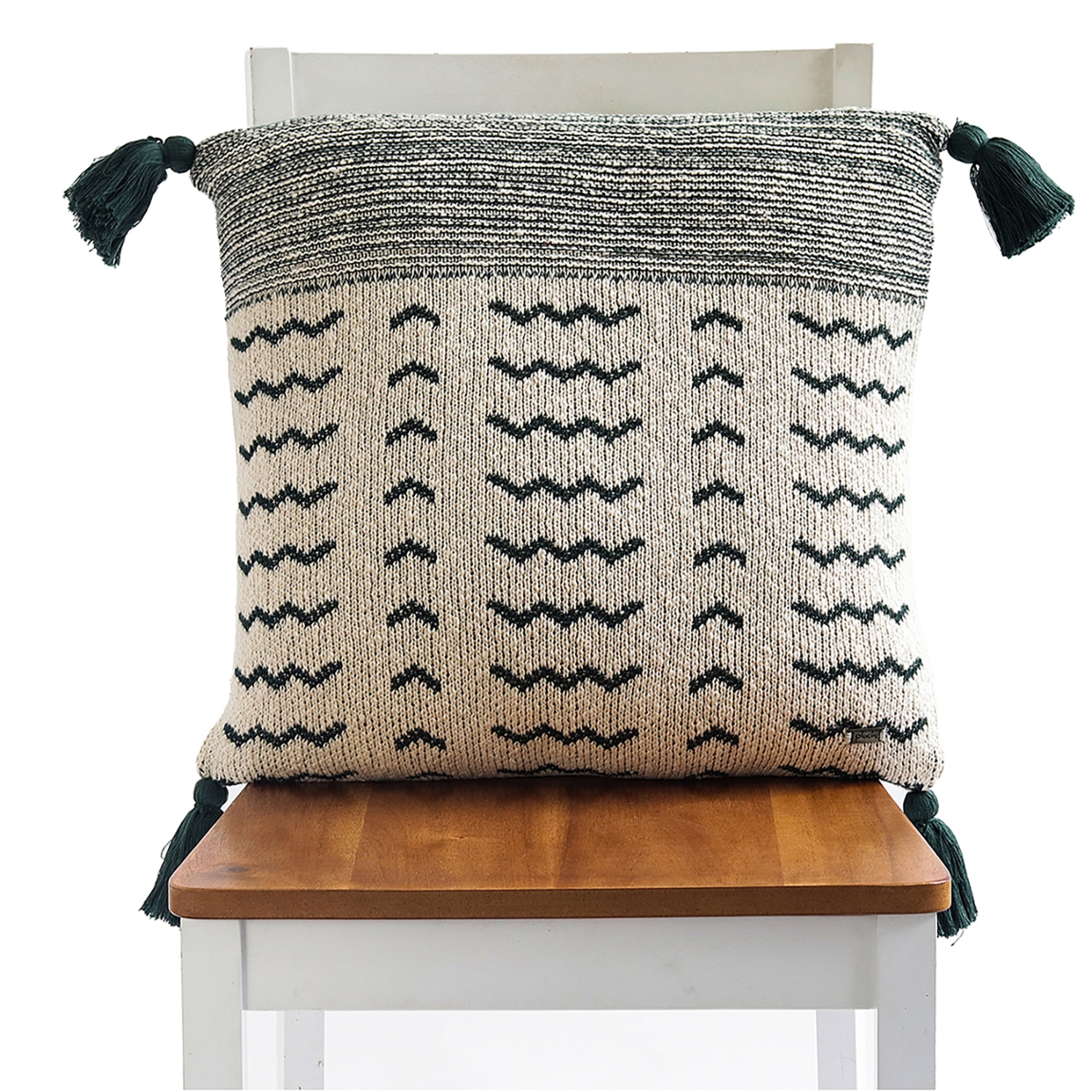 Amara Charcoal Green  And Natural Cotton Cushion Cover 18X18 Inches - Pluchi