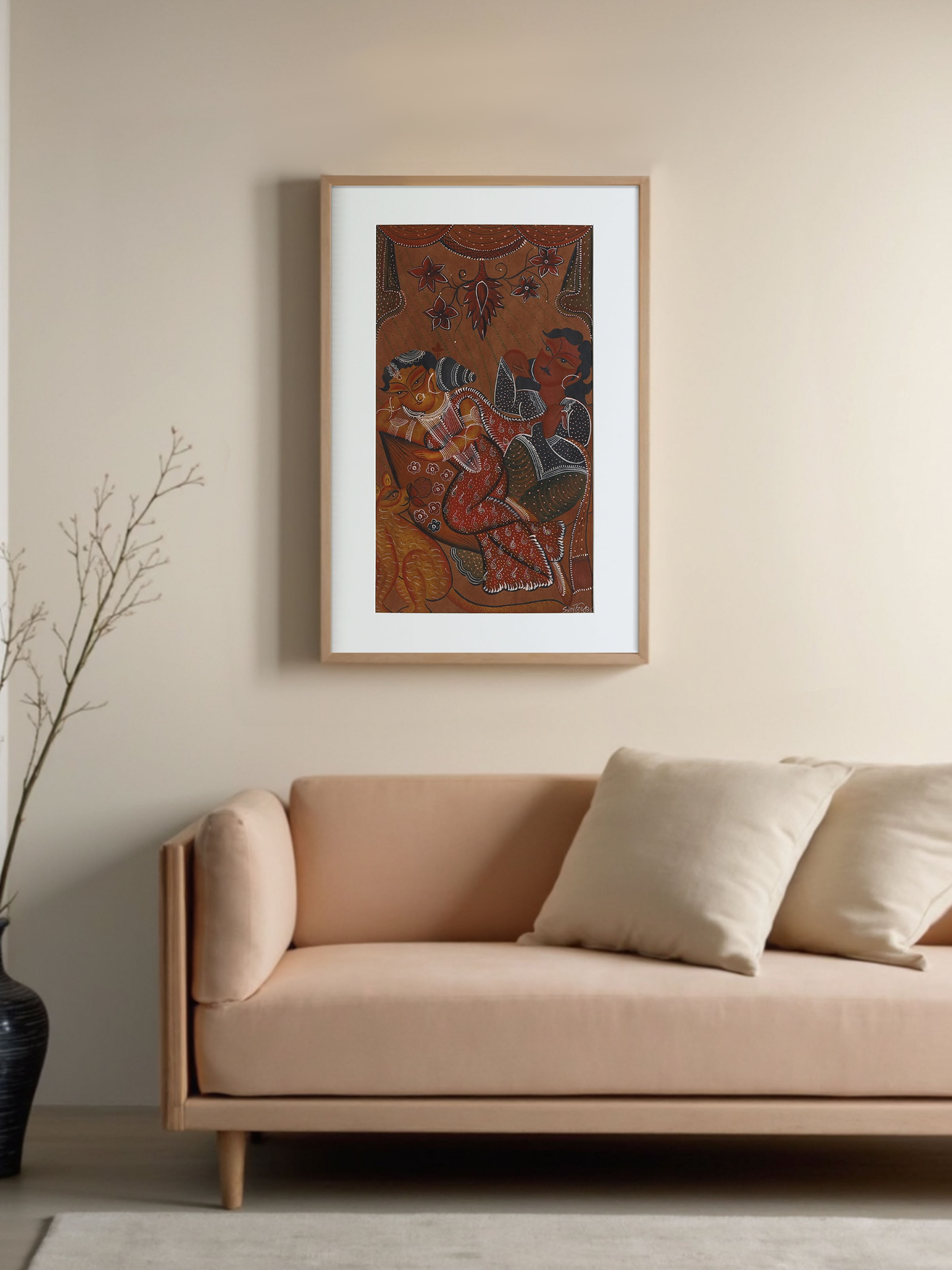 Hand-painted Babu culture Kalighat artwork – side view