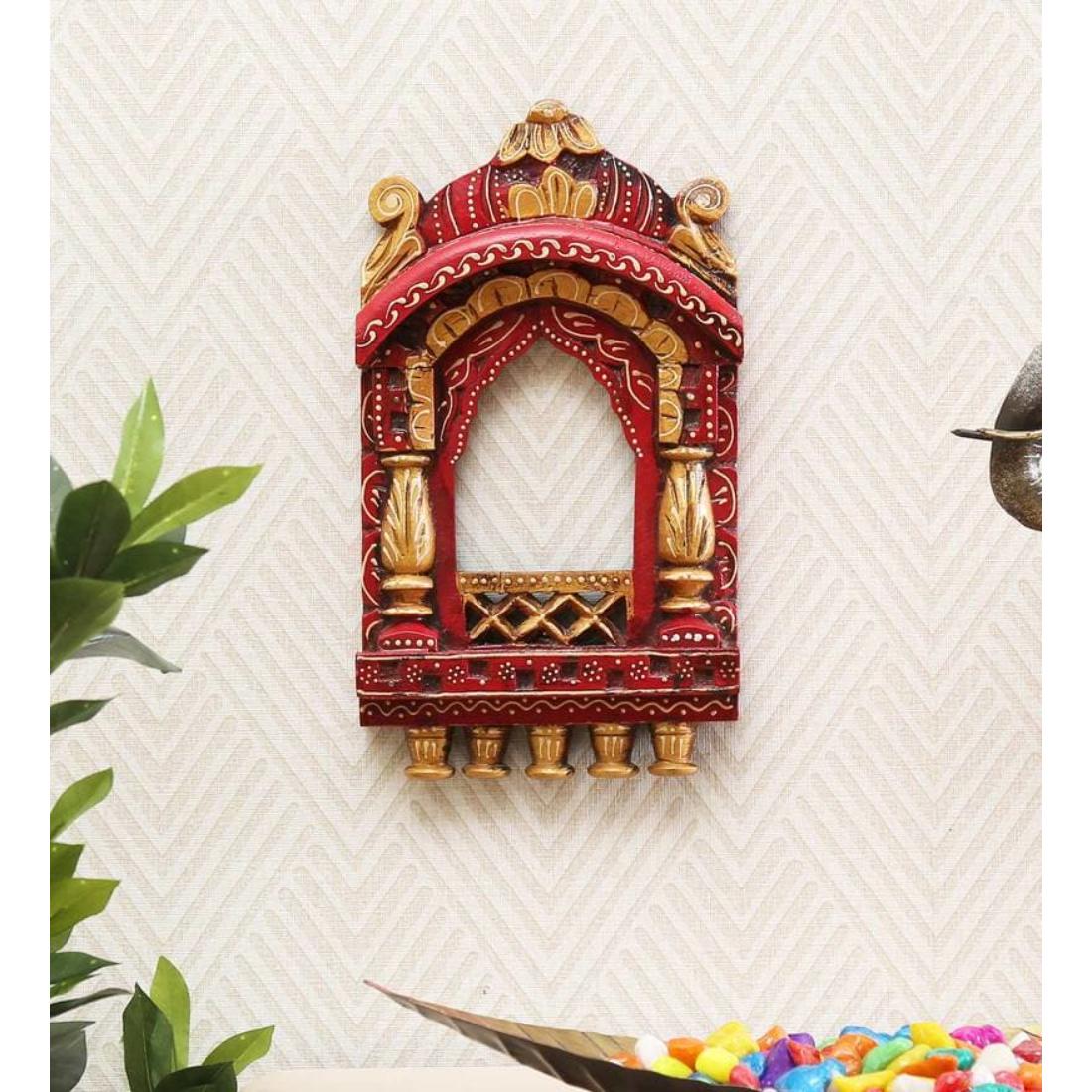 Desert Art Wooden Jharokha Wall Frame 12 Inch in Pink Colour-image-5